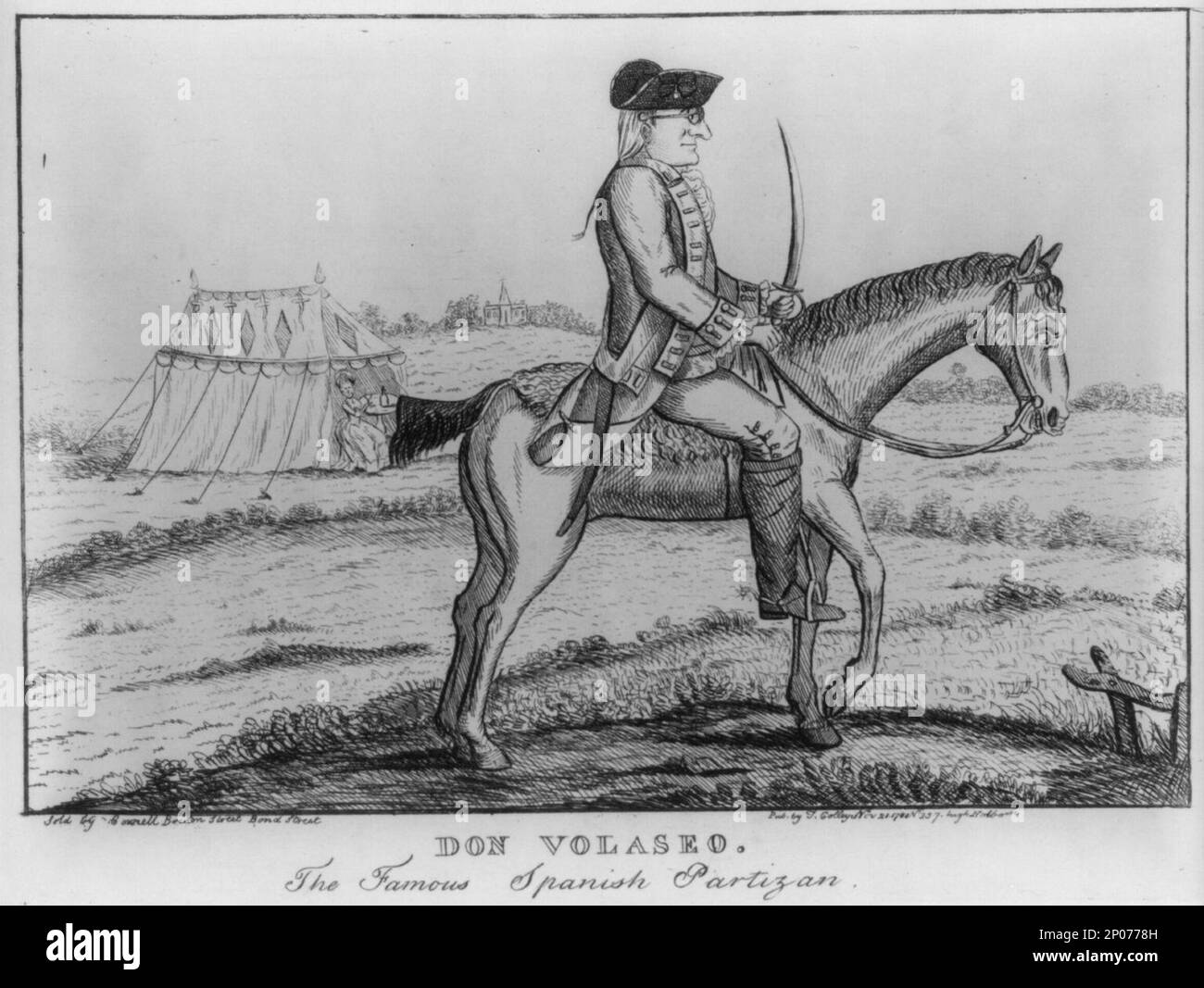 Don Volaseo - il famoso partizan Spagnolo. British Cartoon Prints Collection , pubblicato in: The American Revolution in drawings and prints; una lista di controllo della grafica 1765-1790 nella Library of Congress / compilato da Donald H. Cresswell, con una prefazione di Sinclair H. Hitchings. Washington : [in vendita dal Supt. Dei documenti, U.S. Govt. Stampa. OFF.], 1975, no 793. Burke, Edmund, 1729-1797. , Stati Uniti,Storia,Rivoluzione, 1775-1783. , Equitazione, 1780-1790. Foto Stock