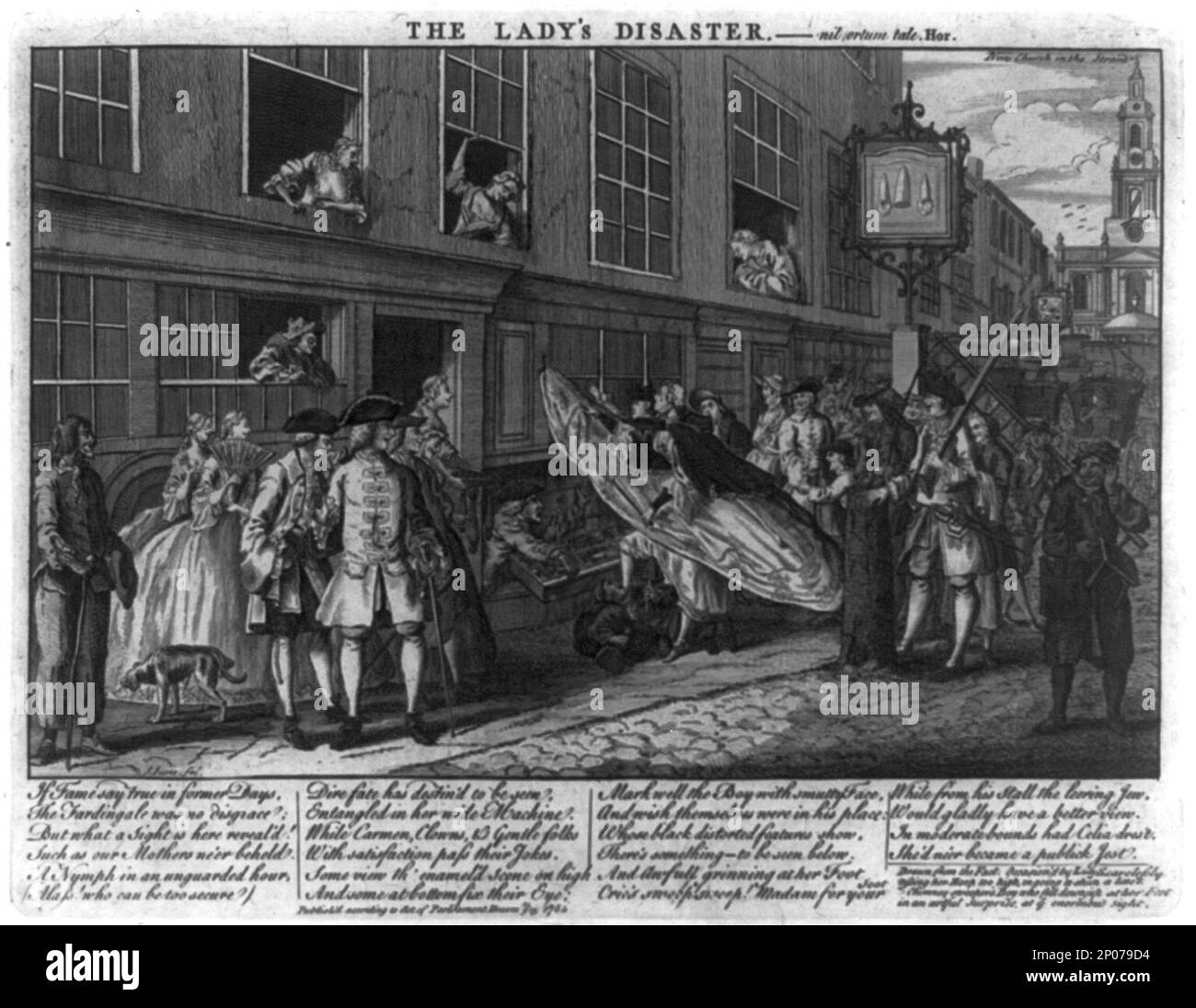 Il disastro della signora. Incisione di J. June, Forms British Cartoon Prints Collection , questo disco contiene dati non verificati provenienti dalla scheda del sottotitolo. Foto Stock