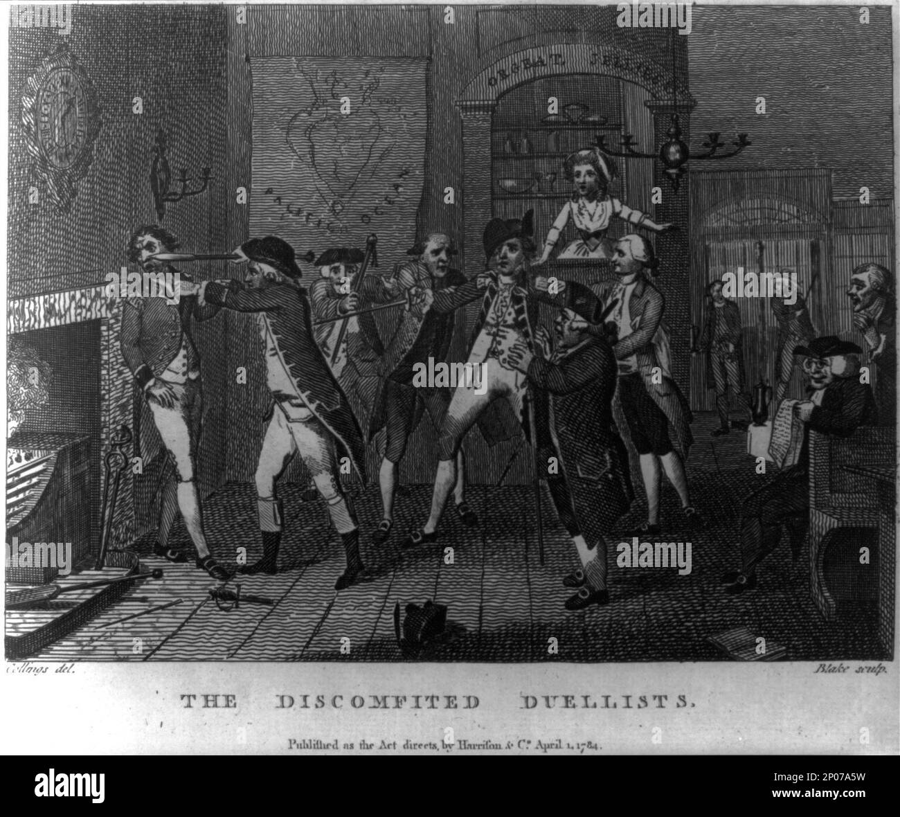 I duellisti scompitati Collings, del. ; Blake, sculp.. Collezione British Cartoon Prints . Foto Stock