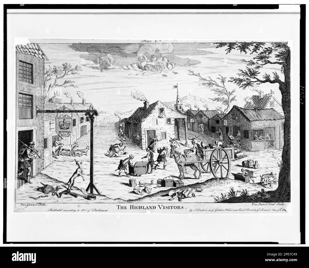 I visitatori delle Highland Van Guzzel delin. ; Van Duivel genere, sculp.. Collezione British Cartoon Prints . Rapine, Scozia, 1740-1750. , Scozzesi, 1740-1750. Foto Stock
