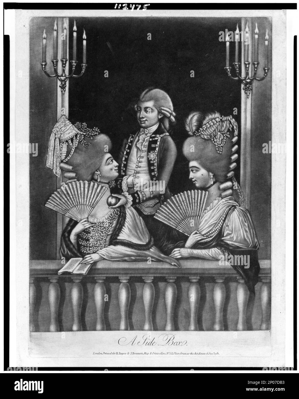 Una scatola laterale. Collezione British Cartoon Prints . Classe superiore, Gran Bretagna, 1780-1790. , Donne, Abbigliamento e abito, Gran Bretagna, 1780-1790. , Teatri, Gran Bretagna, 1780-1790. Foto Stock