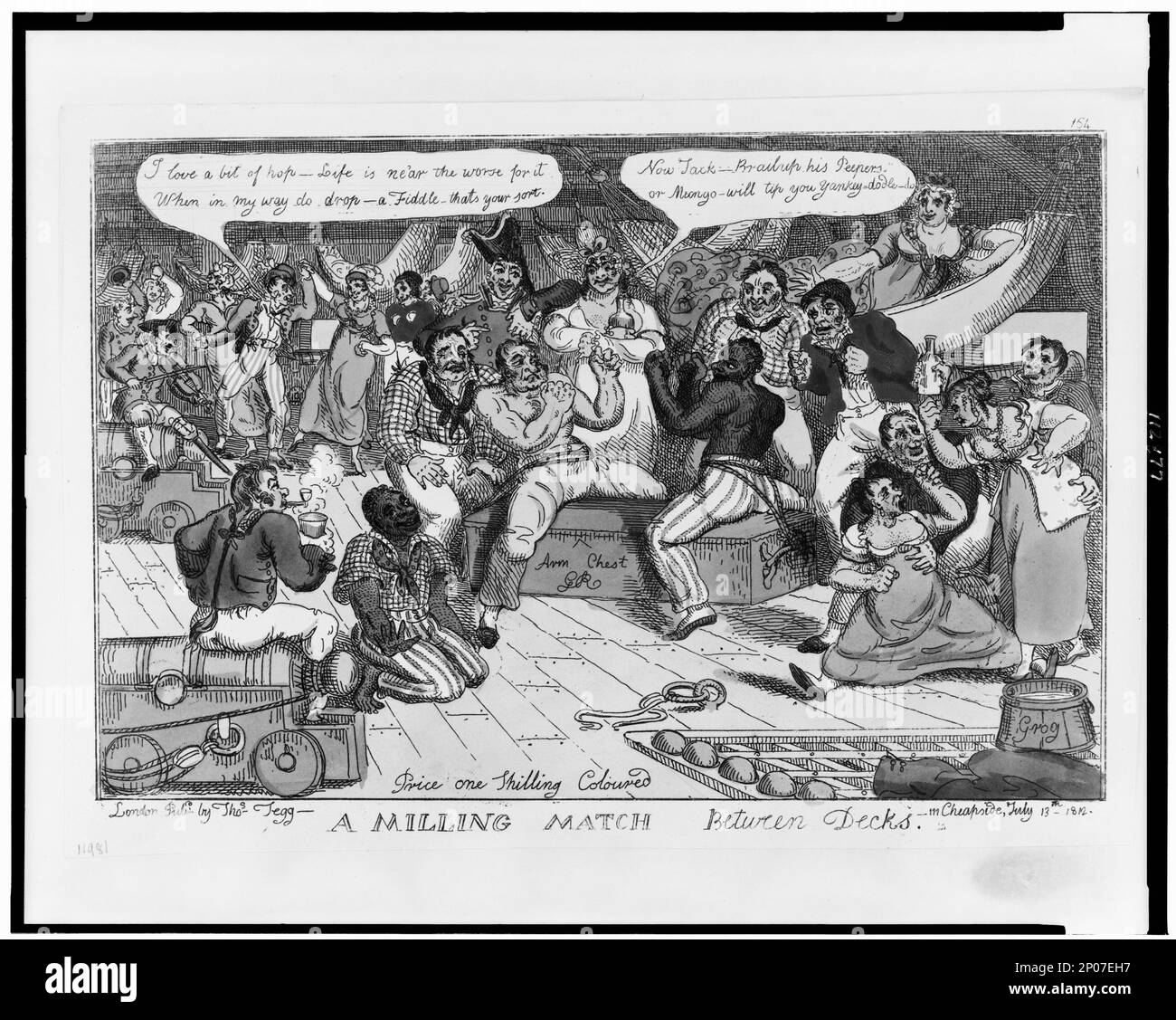 Un abbinamento di fresatura tra i ponti. British Cartoon Prints Collection , Catalogo di stampe e disegni nel British Museum, Divisione i, politiche e personali satires, v. 9, n. 11981. Marinai, britannici, 1810-1820. , Combattimenti, 1810-1820. Foto Stock