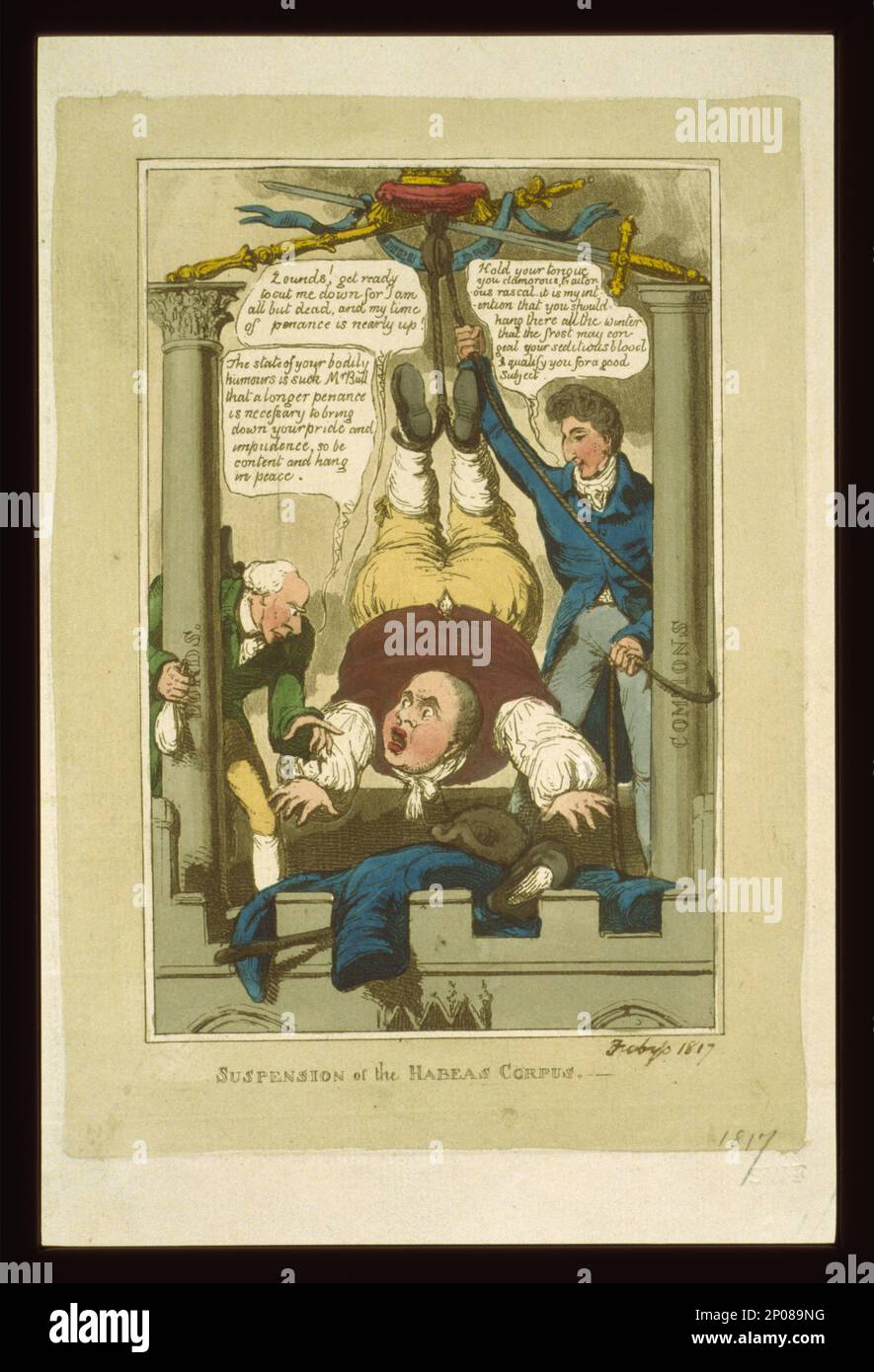 Sospensione dell'habeas corpus. Collezione British Cartoon Prints . John Bull (carattere simbolico),1810-1820. , Politica & Governo,Inghilterra,1810-1820. , Punizione & tortura, Inghilterra, 1810-1820. Foto Stock