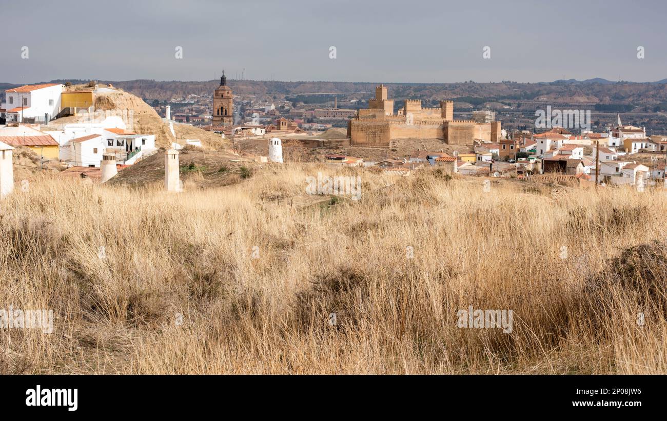 Vista de la ciudad de Guadix desde un mirador, Granada, España Foto Stock