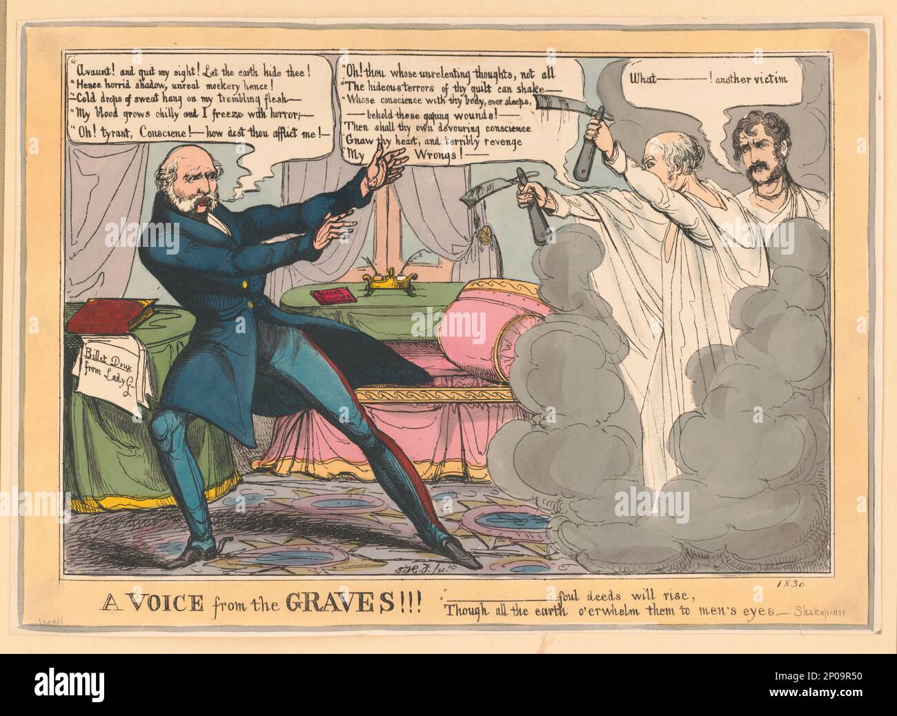 Una voce dalle tombe!! T.H.J. Fect.. Collezione British Cartoon Prints . Ernest Augustus, re di Hannover, 1771-1851. , Ghosts,1830. , Adulterio,1830. Foto Stock