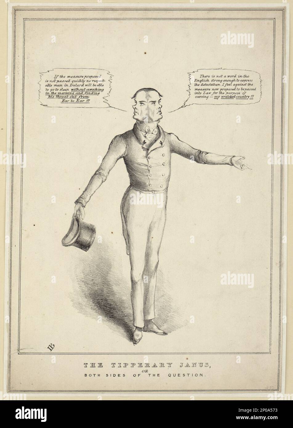 Il Tipperary janus, o entrambe le parti della questione IB.. British Cartoon Prints Collection , Data basata sulle date BMC per B, I. o J. (Brooks?) come artista. Politica & governo, Gran Bretagna, 1830-1840. Foto Stock