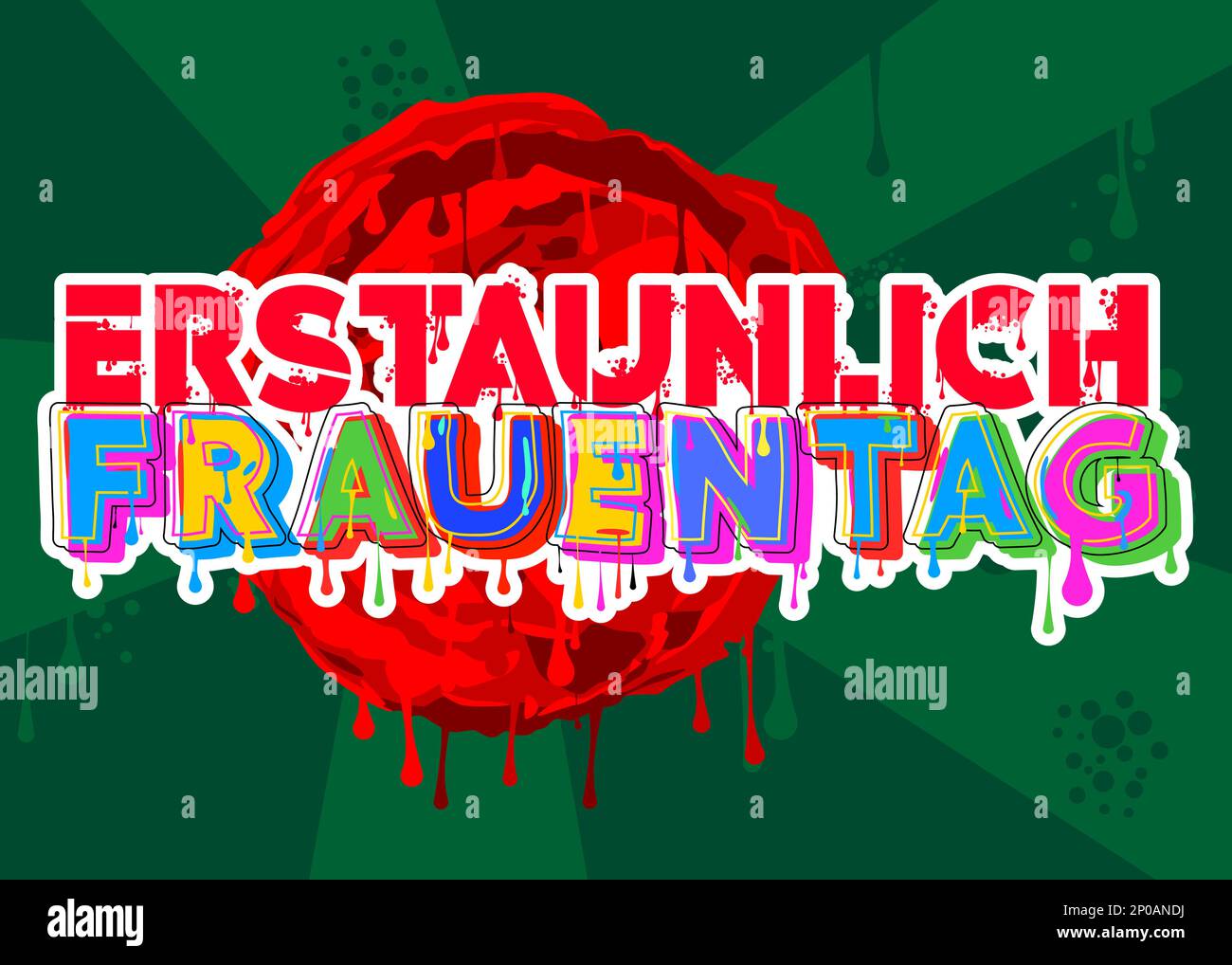 Parole tedesche per Erstaunlich Frauentag significa strabiliante Giornata della donna. Tag Graffiti. Decorazione astratta della Street art eseguita nella pittura urbana Illustrazione Vettoriale