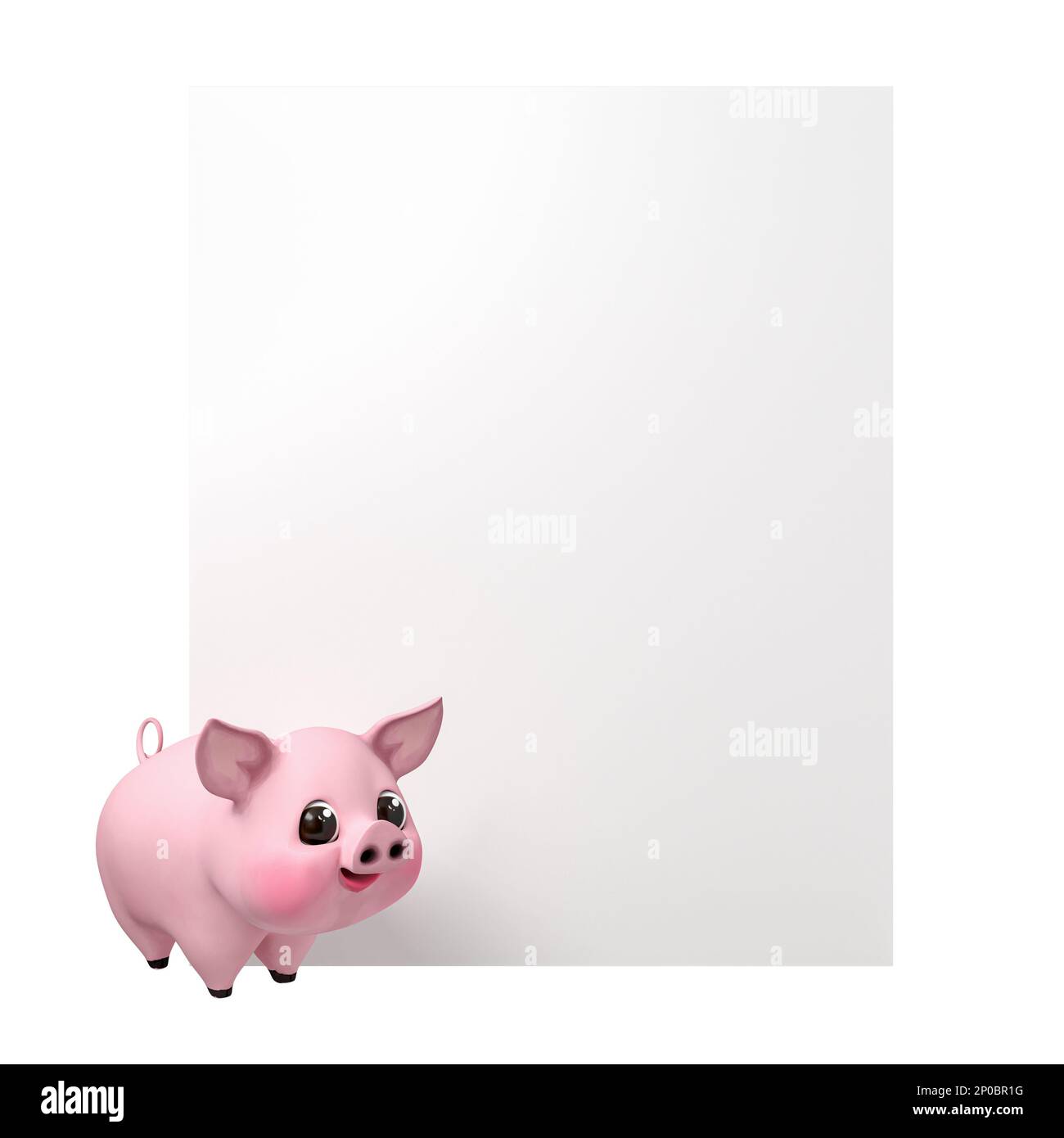 Tela vuota poster vuota con maialino sorridente cartoon su sfondo bianco con TRACCIATO DI RITAGLIO, rendering 3D Foto Stock