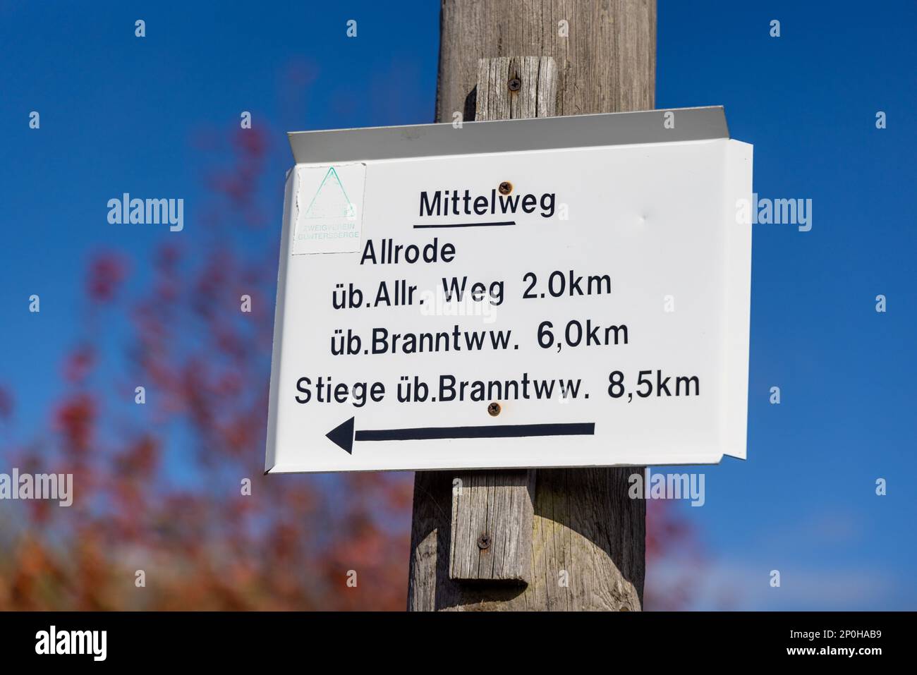 Beschilderung der Wanderwege im Harz Foto Stock