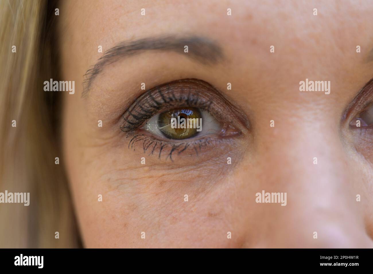 Primo piano ripresa dell'occhio di una donna bionda Foto Stock