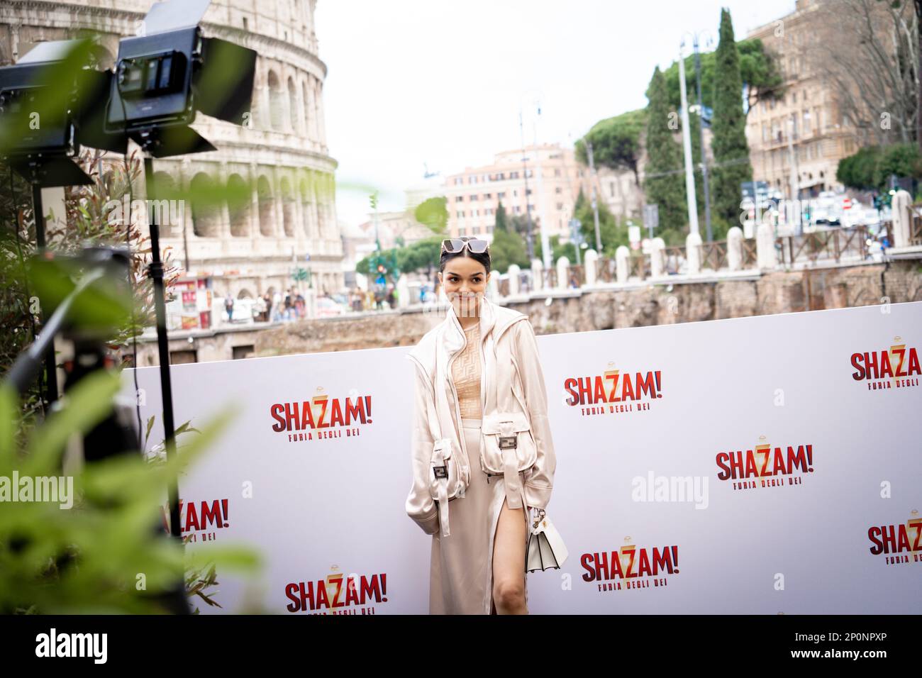 Roma, Italia, 02nd marzo 2023, Zachary Levi, Rachel Zegler, Lucy Liu, Helen Mirren, David F. Sandberg e Peter Safran assistono alla fotocellula di Shazam! Foto Stock