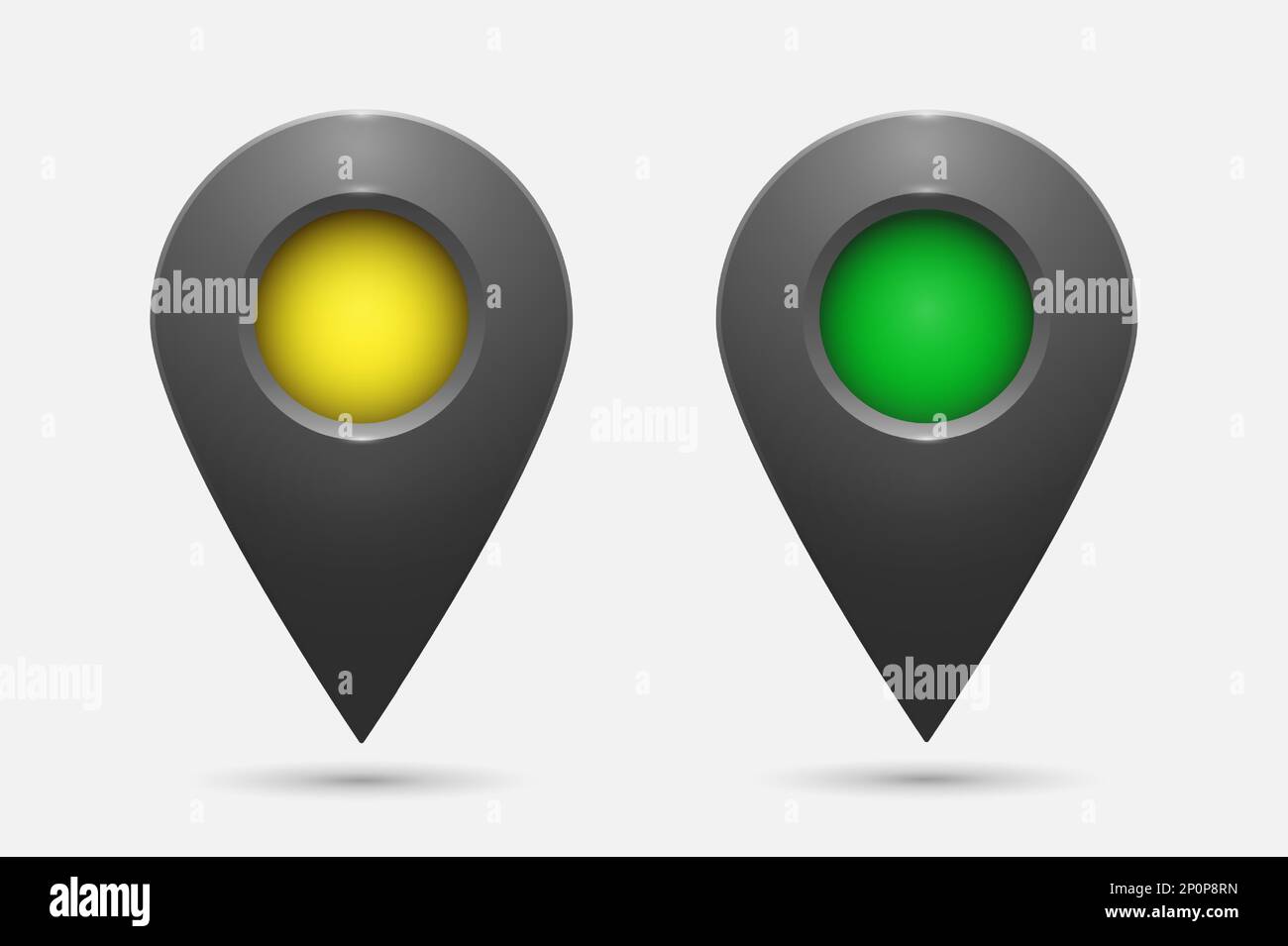 Icone di geolocalizzazione realistiche con inserti colorati su sfondo bianco. Illustrazione Vettoriale