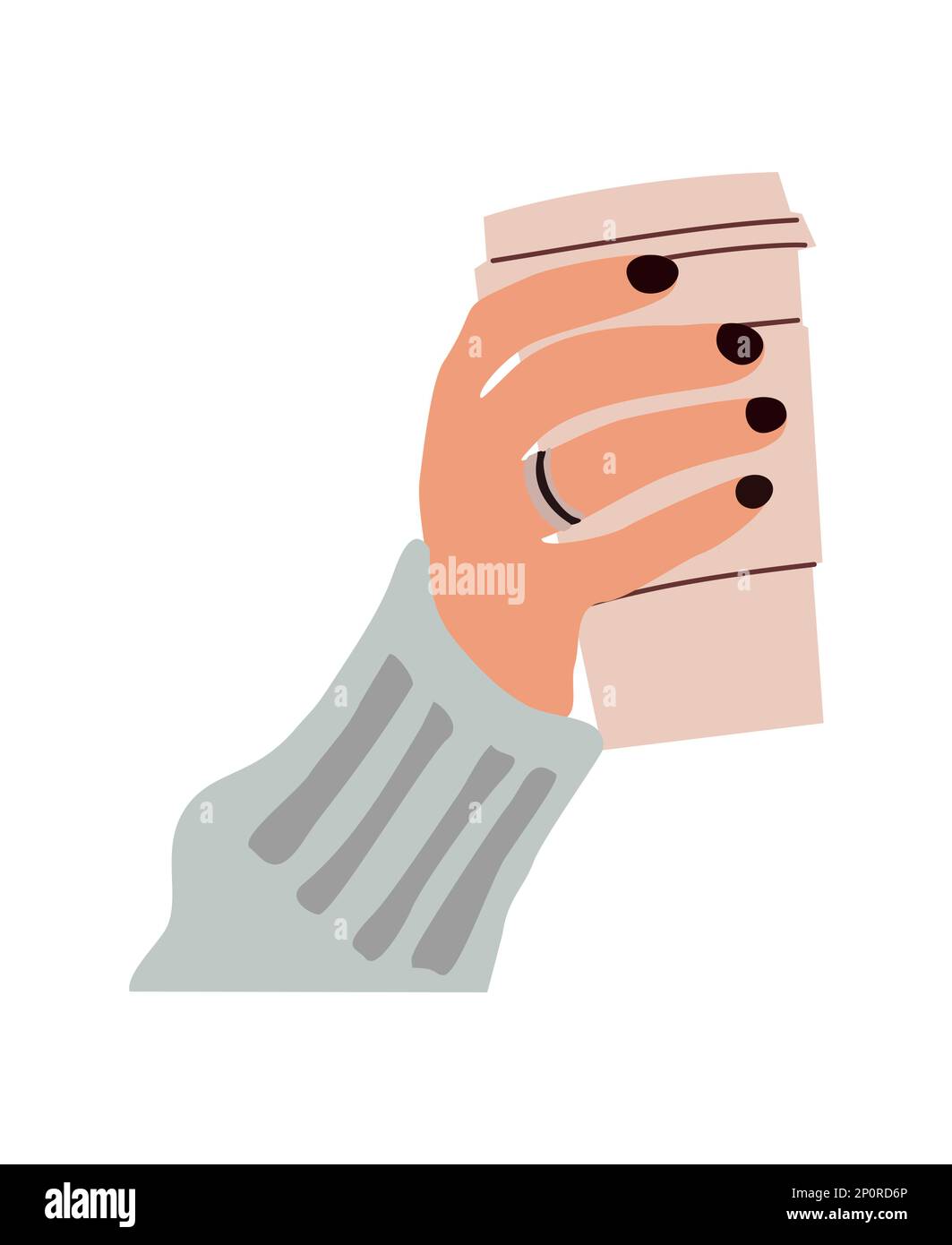 Illustrazione vettoriale della tazza da caffè in carta con supporto a mano. Illustrazione Vettoriale