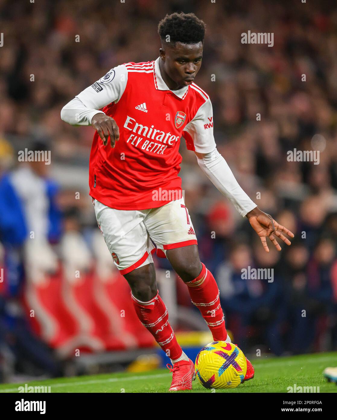 01 Mar 2023 - Arsenal contro Everton - Premier League - Emirates Stadium Bukayo Saka dell'Arsenal durante la partita della Premier League presso l'Emirates Stadium, Londra. Foto : Mark Pain / Alamy Live News Foto Stock