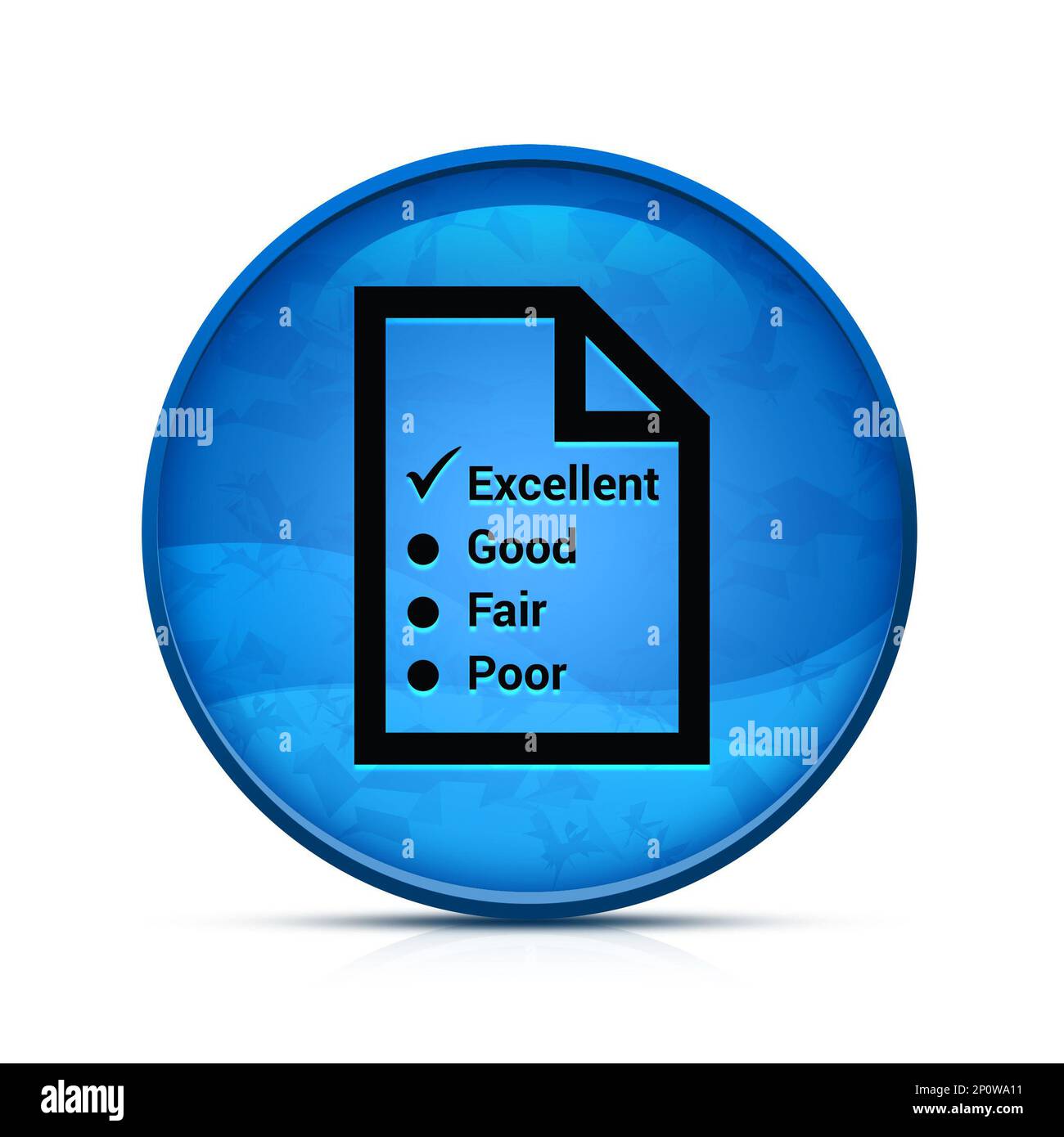 Icona sondaggio (icona questionario) sul classico pulsante blu a forma di splash Foto Stock