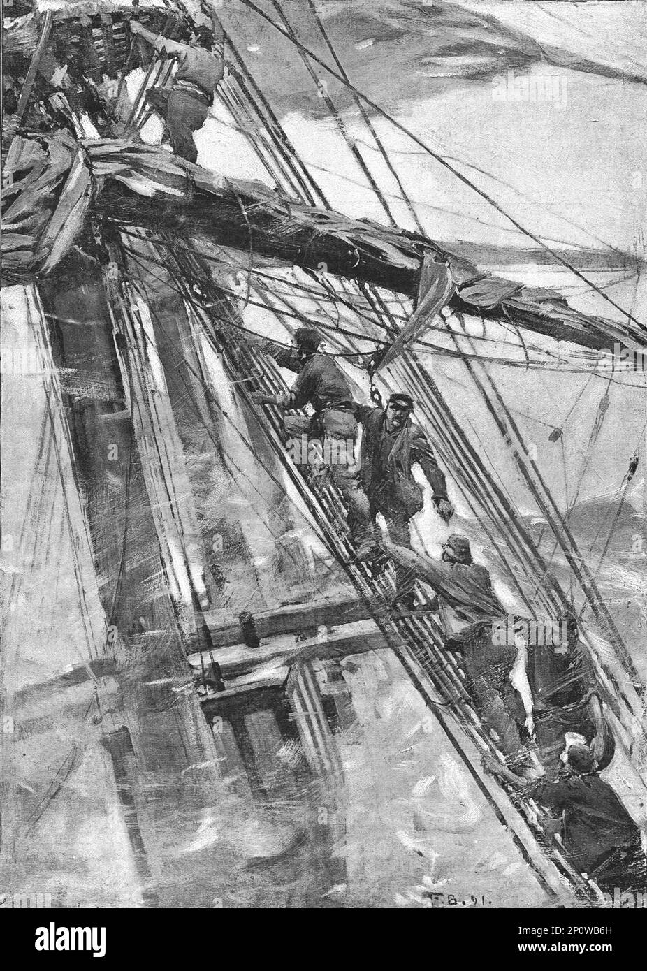 '' Aground -- The Crew take to the Rigging', 1891. Da "The Graphic. Un quotidiano settimanale illustrato", Volume 44. Da luglio a dicembre 1891. Foto Stock