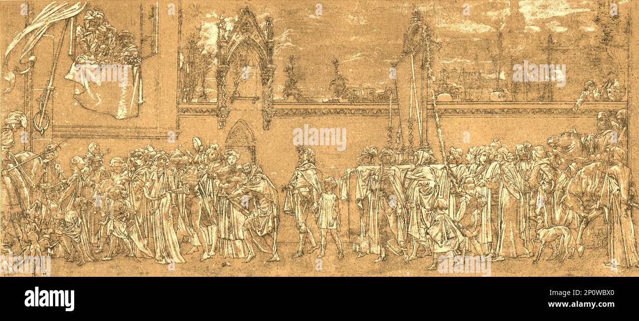 ''la processione di Cimabue'. A FAC-SIMile of original drawings by Sir Frederick Leighton, P.R.A.'. Da "artisti moderni" di F.G. .Dumas. [J.S.Virtue &amp; Co Ltd, London, c1880] Foto Stock