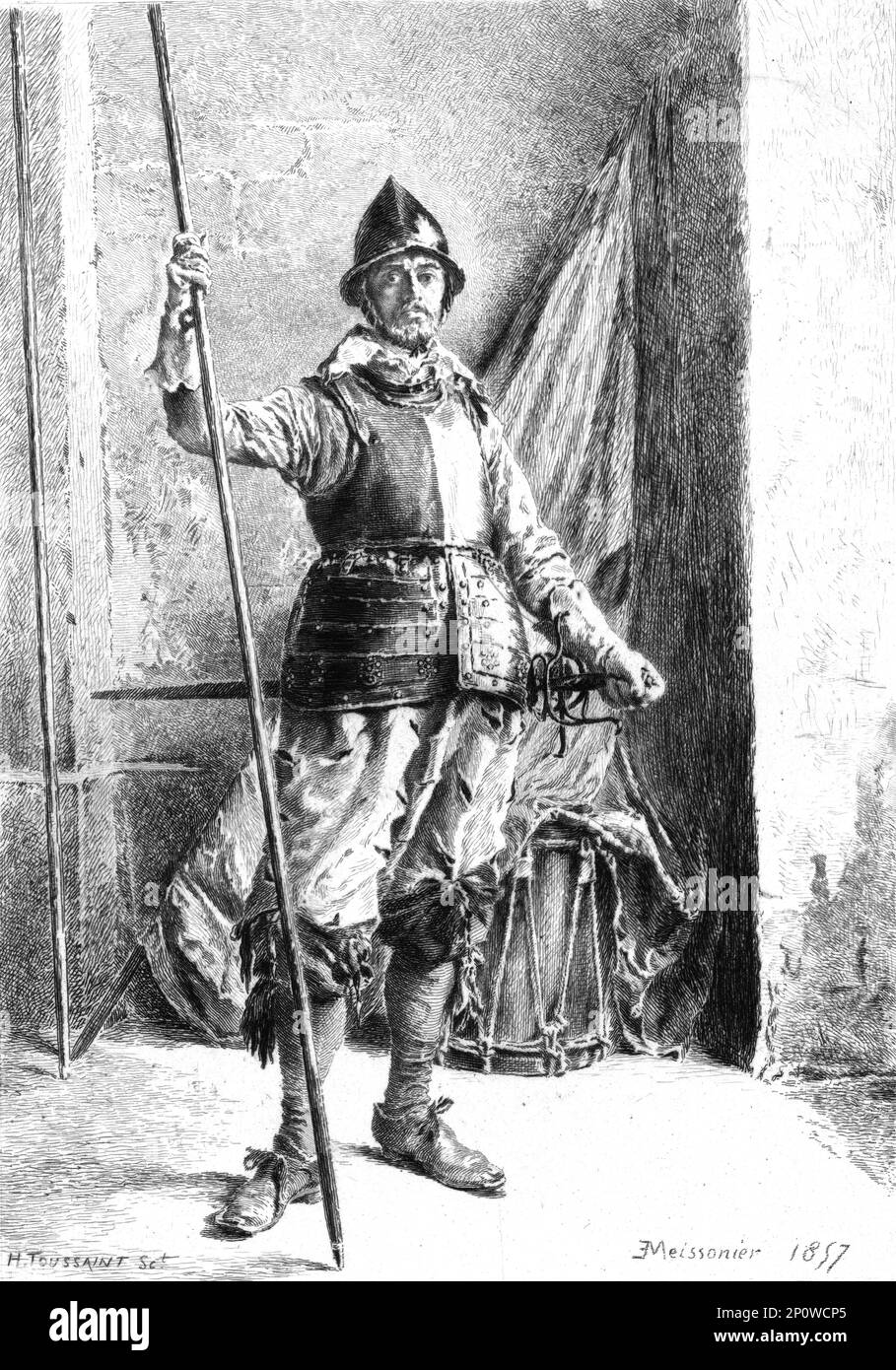 ''The Man-at-Arms', dopo J.L.E. Meissonier'. 1857. Da "artisti moderni" di F. G. Dumas. [J.S.Virtue &amp; Co Ltd, London, c1880] Foto Stock