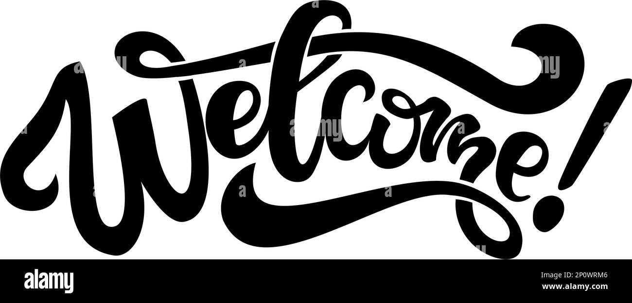 Benvenuto. Iscrizione calligrafica con linee lisce. Modello vettoriale su sfondo trasparente Illustrazione Vettoriale