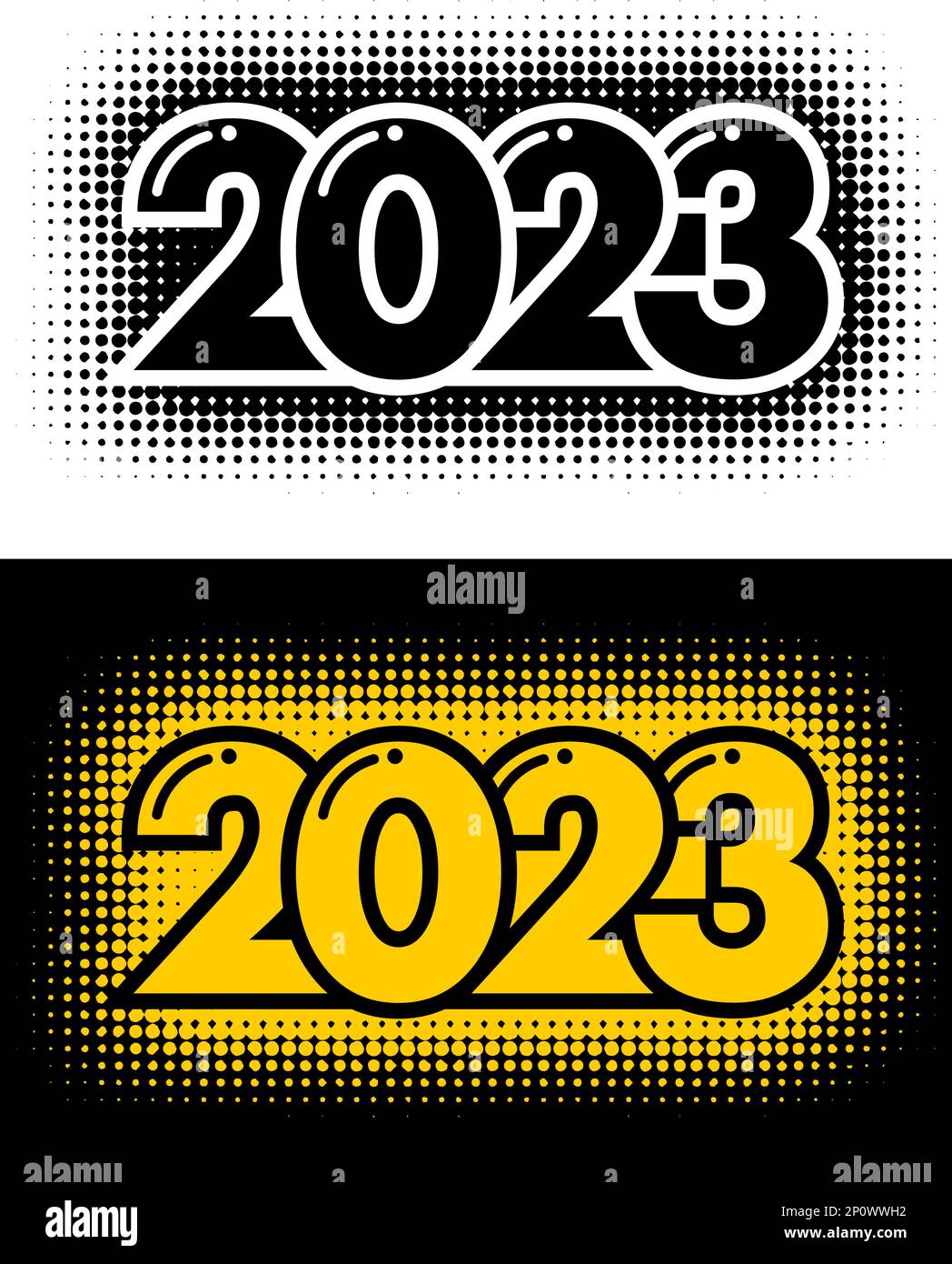 2023 anni di logo mezzitoni. Intestazione del modello vettoriale su sfondo trasparente e nero Illustrazione Vettoriale