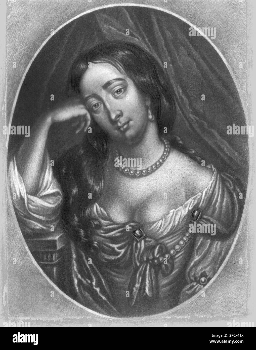 "Barbara, Duchessa di Cleveland, da un disegno originale di Faithhorne; Obit 1709", 1814. Da "Ritratti di personaggi illustri nella storia britannica dall'inizio del regno di Enrico l'ottavo alla fine del regno di Giacomo il secondo" [Samuel Woodburn, Londra, 1815]. Foto Stock