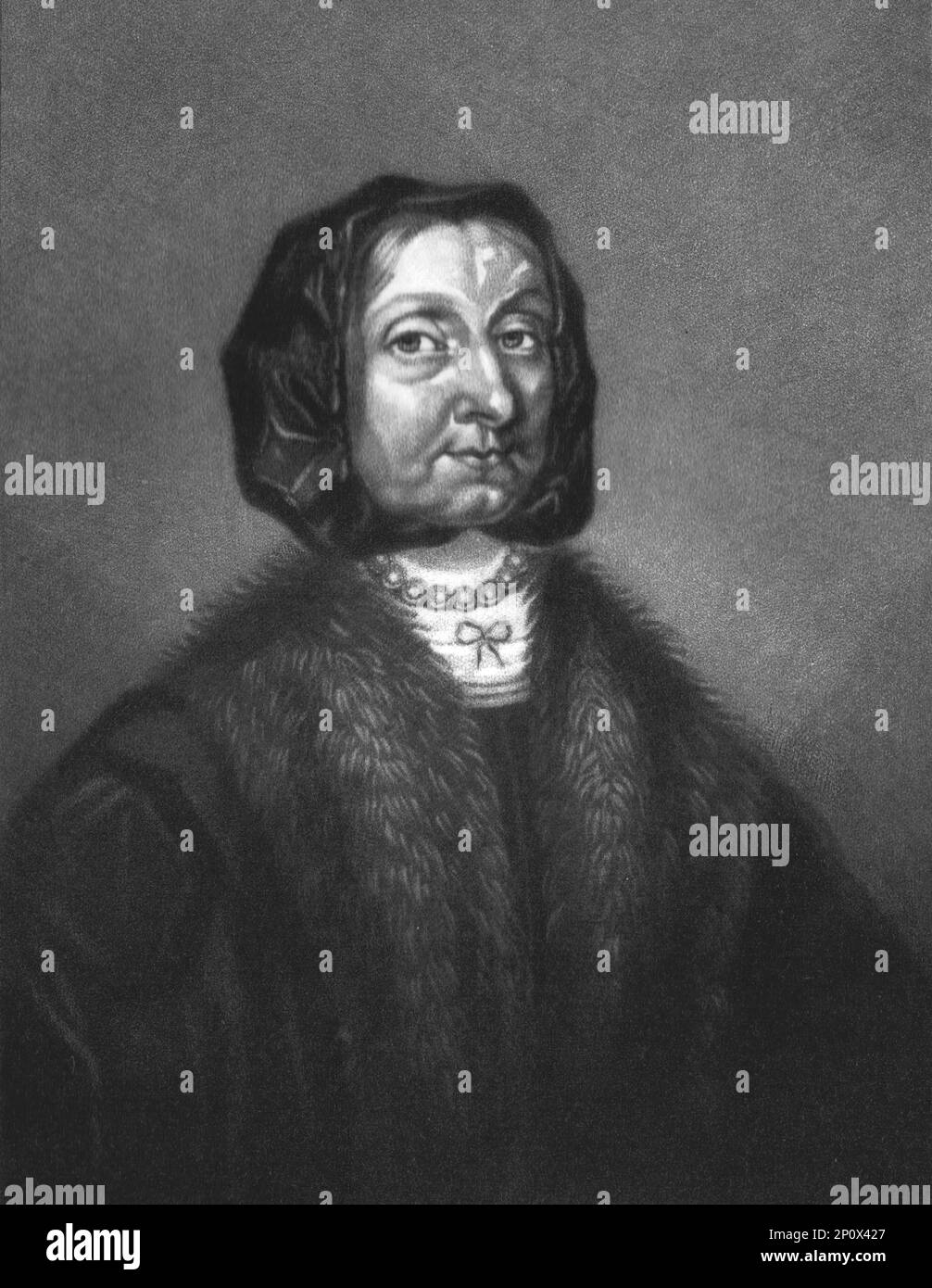 "Elizabeth Cromwell (Steward), madre di Oliver Cromwell; Obit 1654", 1810. Da "Ritratti di personaggi illustri nella storia britannica dall'inizio del regno di Enrico l'ottavo alla fine del regno di Giacomo il secondo" [Samuel Woodburn, Londra, 1815]. Foto Stock