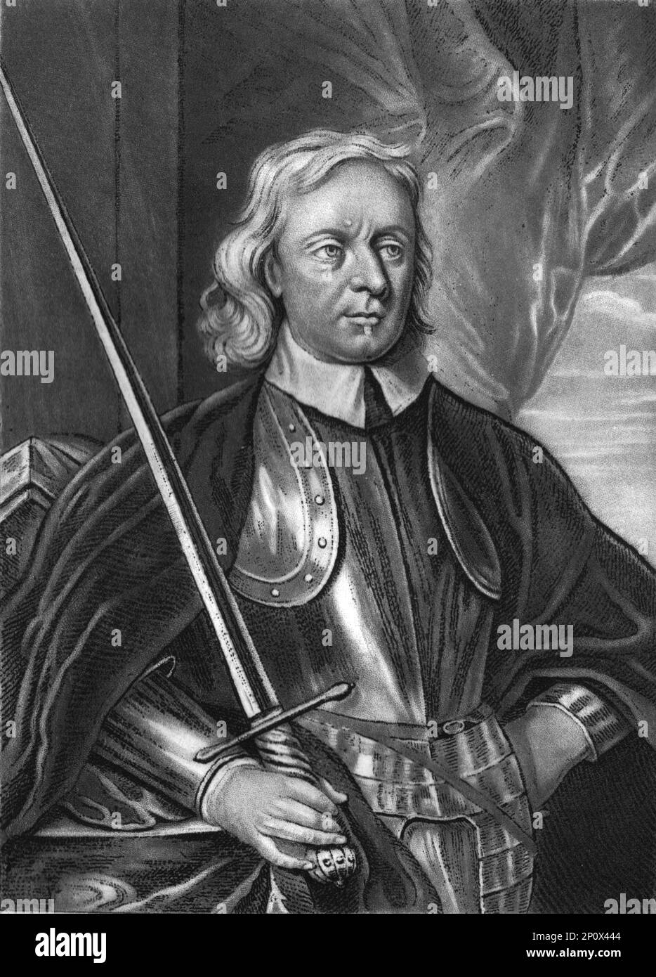 'Oliver Cromwell, Lord Protector; Obit 1658', 1813. Da "Ritratti di personaggi illustri nella storia britannica dall'inizio del regno di Enrico l'ottavo alla fine del regno di Giacomo il secondo" [Samuel Woodburn, Londra, 1815]. Foto Stock