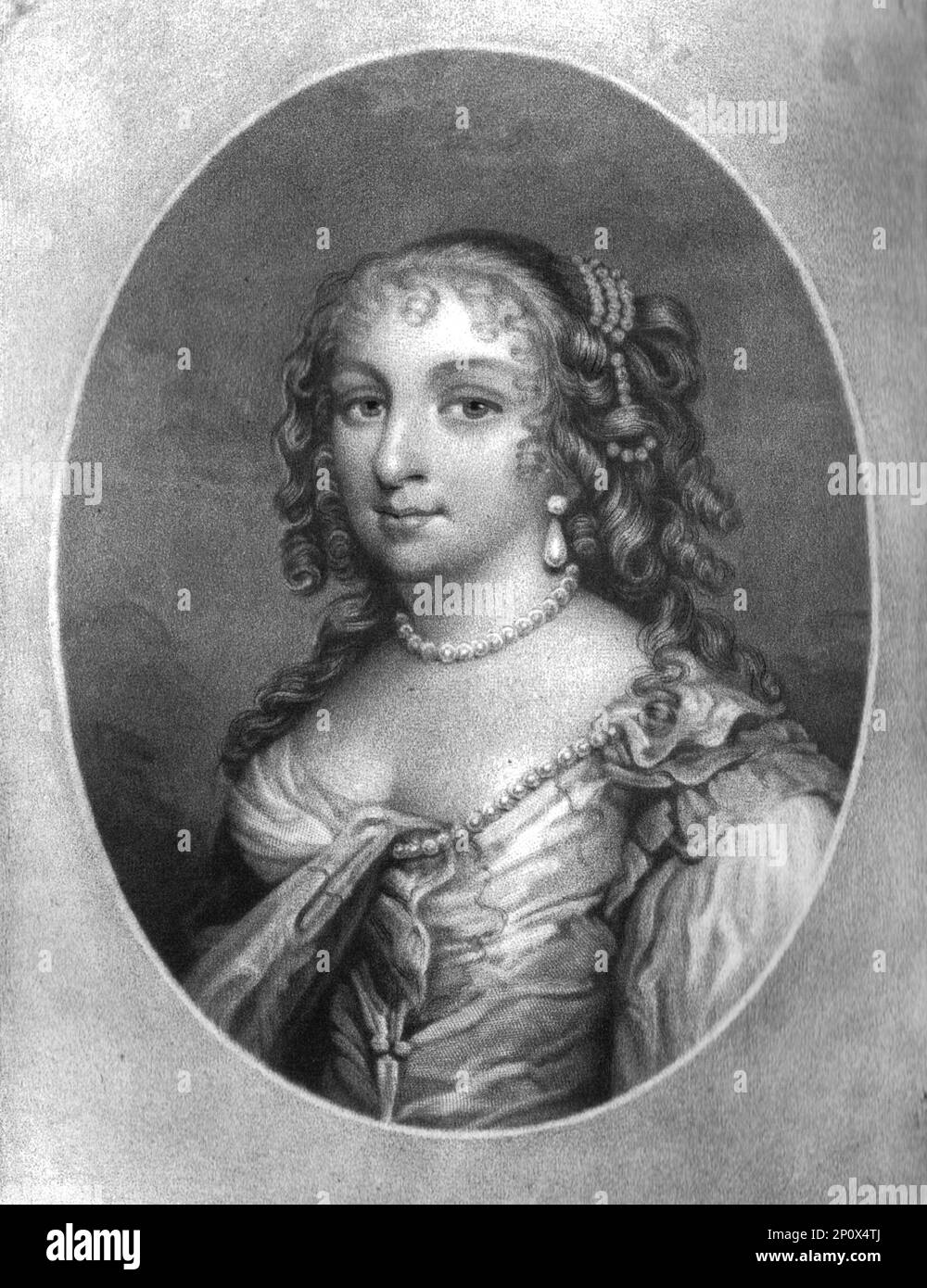 'Miss Brook(e) dopo Lady Denham, sposò Sir John Denham all'età di 18 anni, lui di 79 anni', 1811. Da "Ritratti di personaggi illustri nella storia britannica dall'inizio del regno di Enrico l'ottavo alla fine del regno di Giacomo il secondo" [Samuel Woodburn, Londra, 1815]. Foto Stock