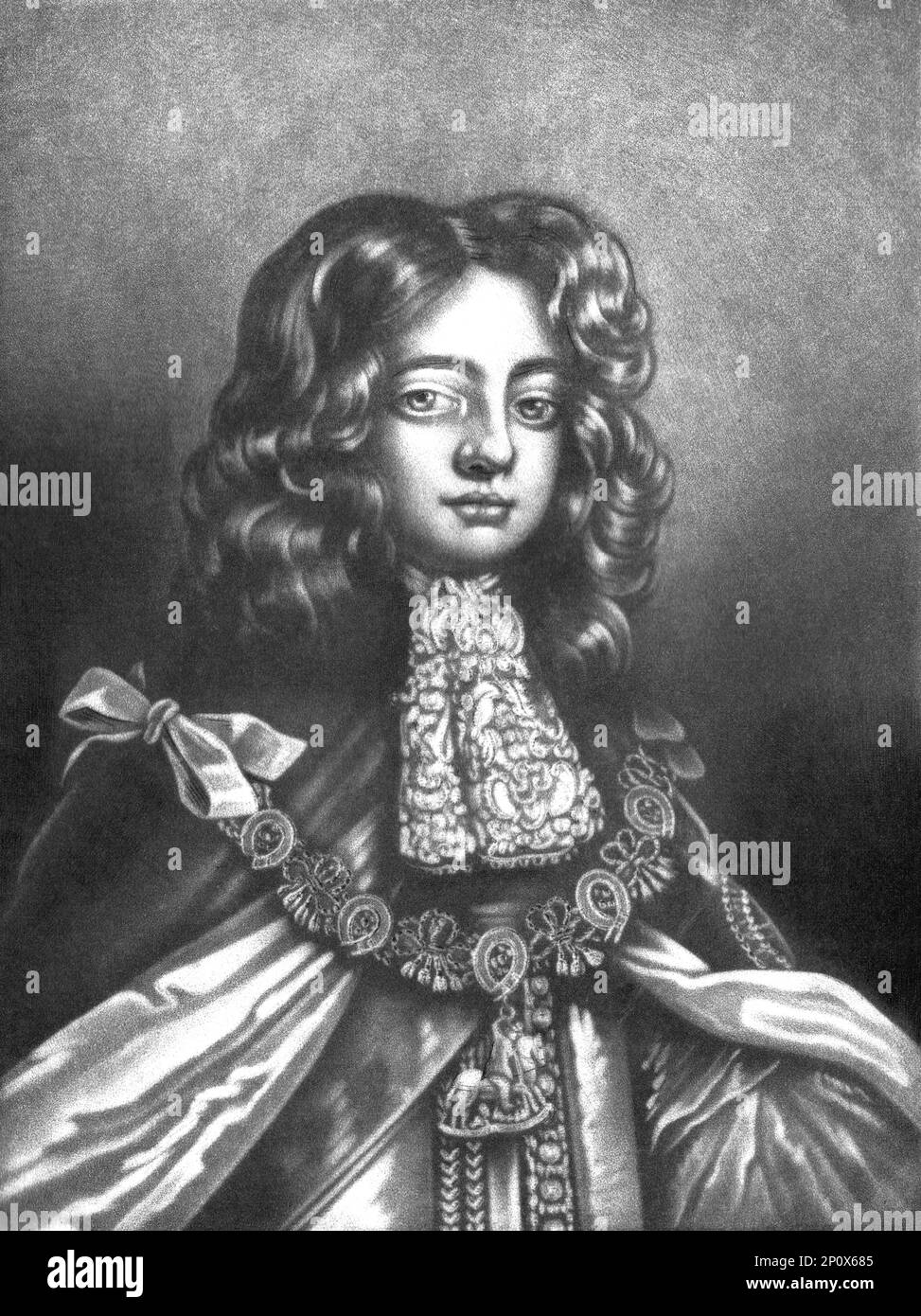 "Charles Lennox (Lenos), Duca di Richmond, figlio naturale di Carlo II dalla Duchessa di Portsmouth; Obit 1723". Da "Ritratti di personaggi illustri nella storia britannica dall'inizio del regno di Enrico l'ottavo alla fine del regno di Giacomo il secondo" [Samuel Woodburn, Londra, 1815]. Foto Stock