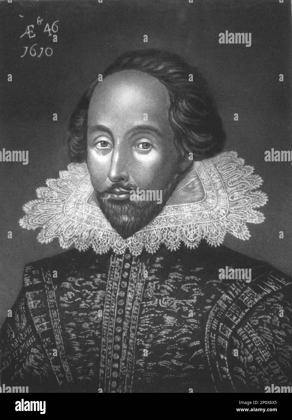 "William Shakespeare", 1811. Da "Ritratti di personaggi illustri nella storia britannica dall'inizio del regno di Enrico l'ottavo alla fine del regno di Giacomo il secondo" [Samuel Woodburn, Londra, 1815]. Foto Stock