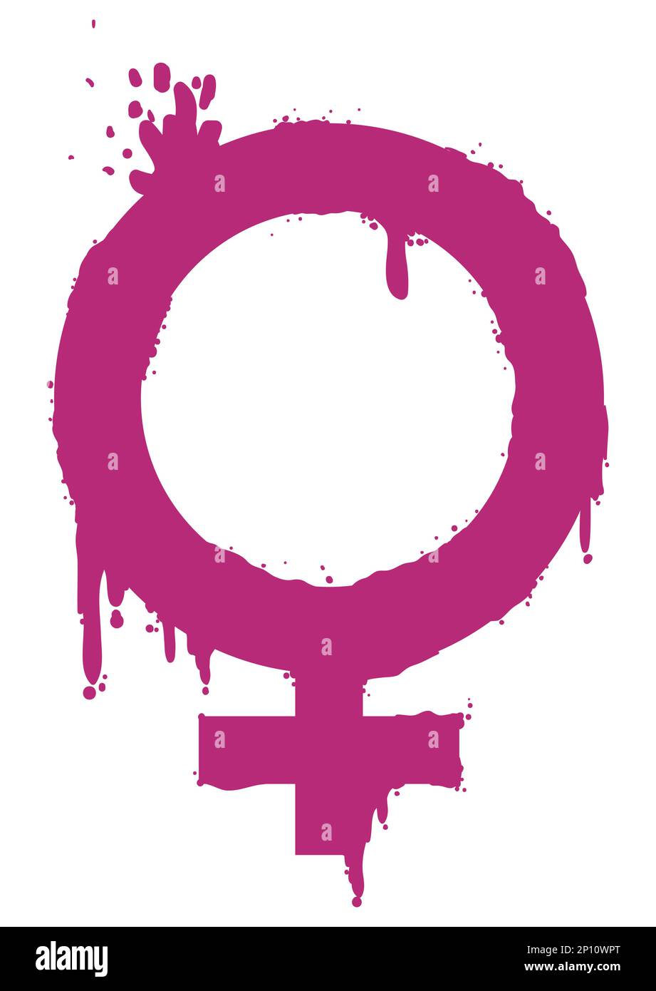 Simbolo di Venere o femmina in vernice rosa e graffiti isolati su sfondo bianco. Illustrazione Vettoriale