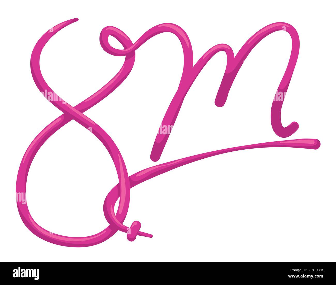 Design rosa con numero otto, lettera M e simbolo femminile per la Festa della Donna di questo 8th marzo. Illustrazione Vettoriale