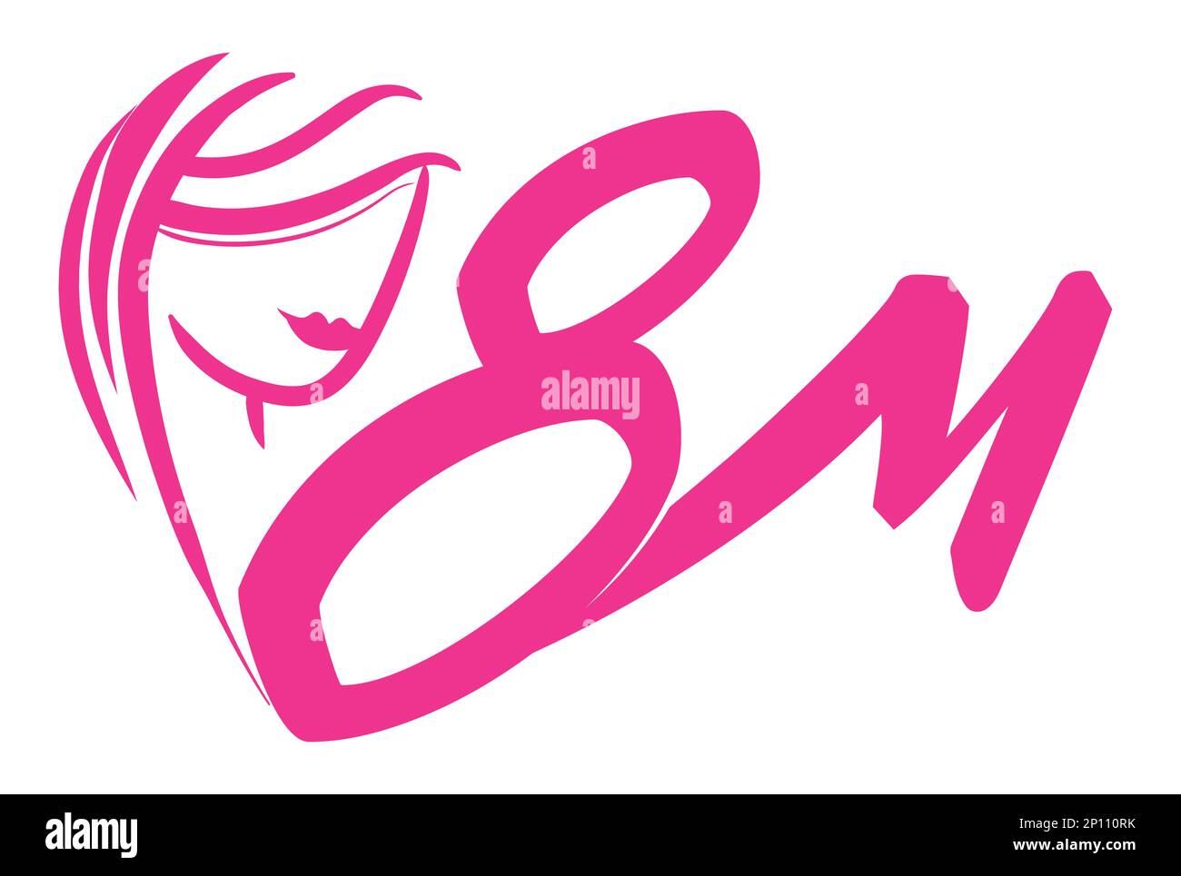 Il design rosa che ricorda la Giornata della donna con il volto di una donna si è Unito al 8M, per festeggiare questo 8th marzo. Illustrazione Vettoriale