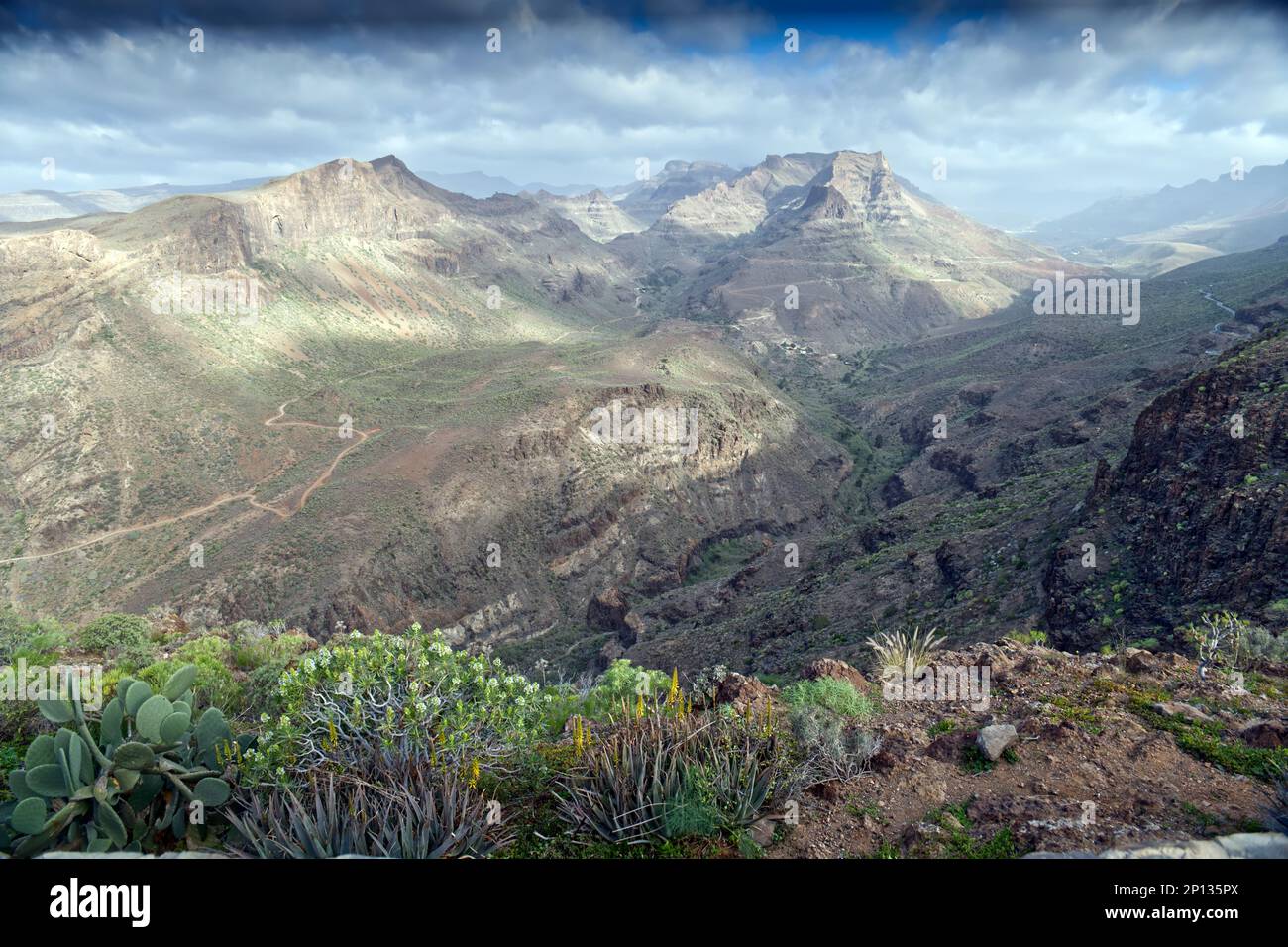 Paesaggio montano visto da Mirador Astronómico de la Degollada de las Yeguas, Gran Canaria, Isole Canarie, Spagna, Europa Foto Stock