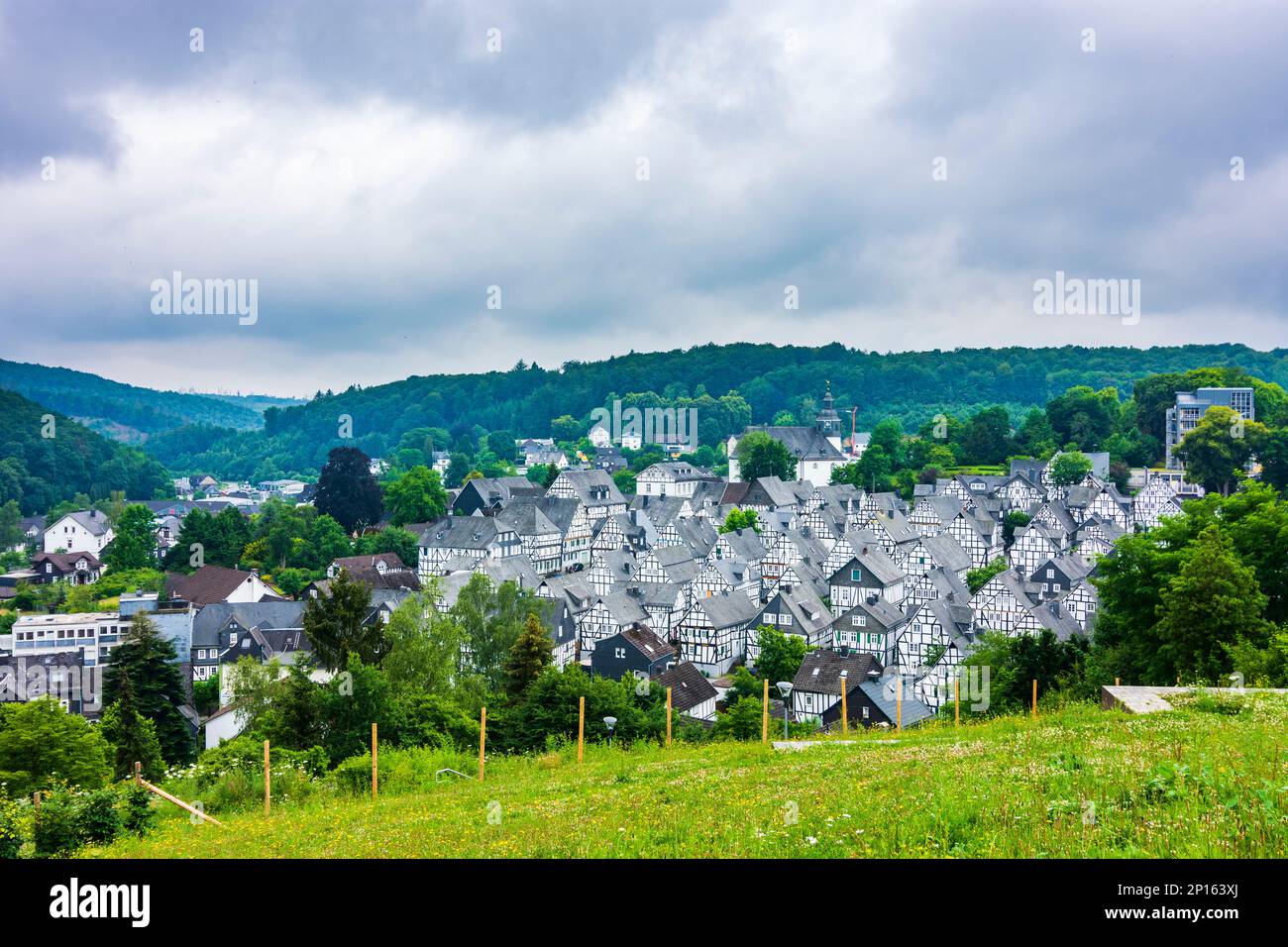 Freudenberg: Centro storico 'Alte Flecken', case a graticcio vicino a Siegen-Wittgenstein, Nordrhein-Westfalen, Renania settentrionale-Vestfalia, Germania Foto Stock