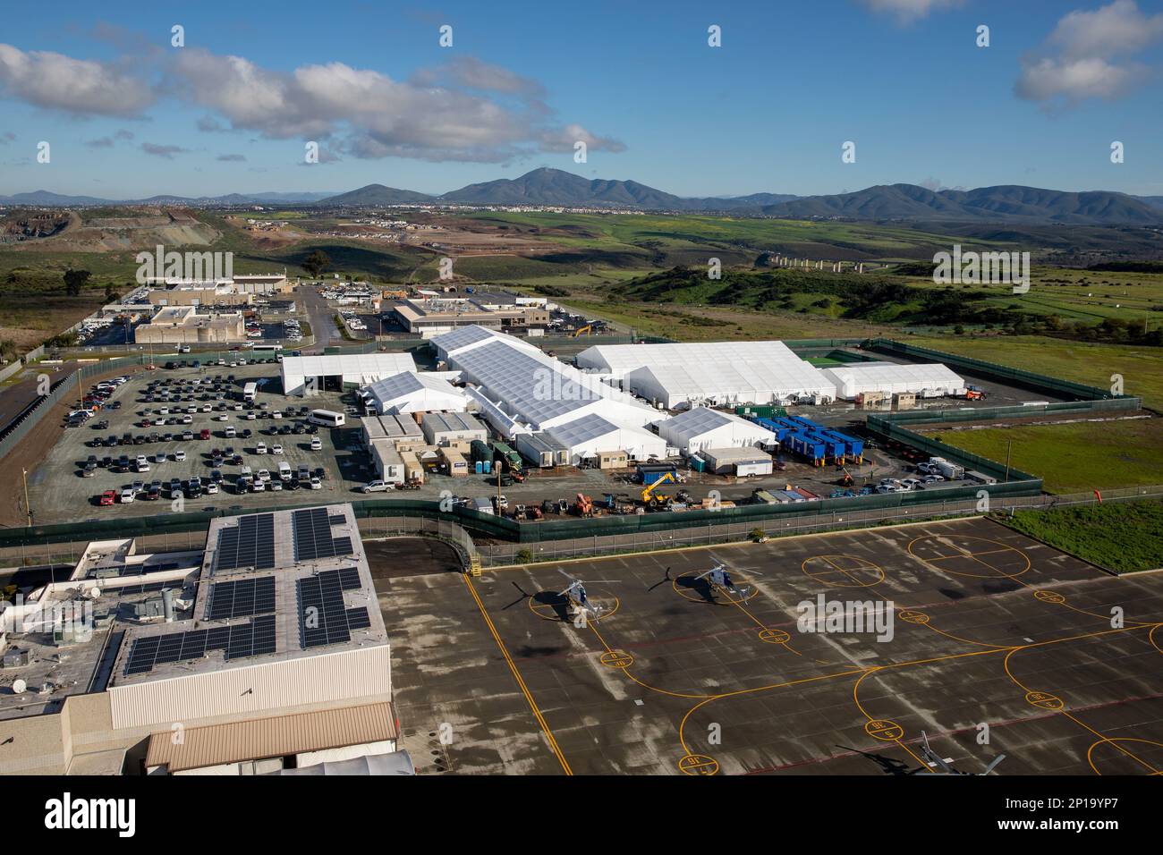 Vista aerea della struttura morbida di Otay Mesa, California. Foto Stock