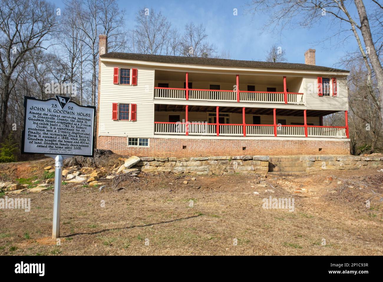 Il segno storico della casa di John H. Goodwin, era una fermata di diligenza e dell'inn, la contea di Greenville, Carolina del Sud Foto Stock