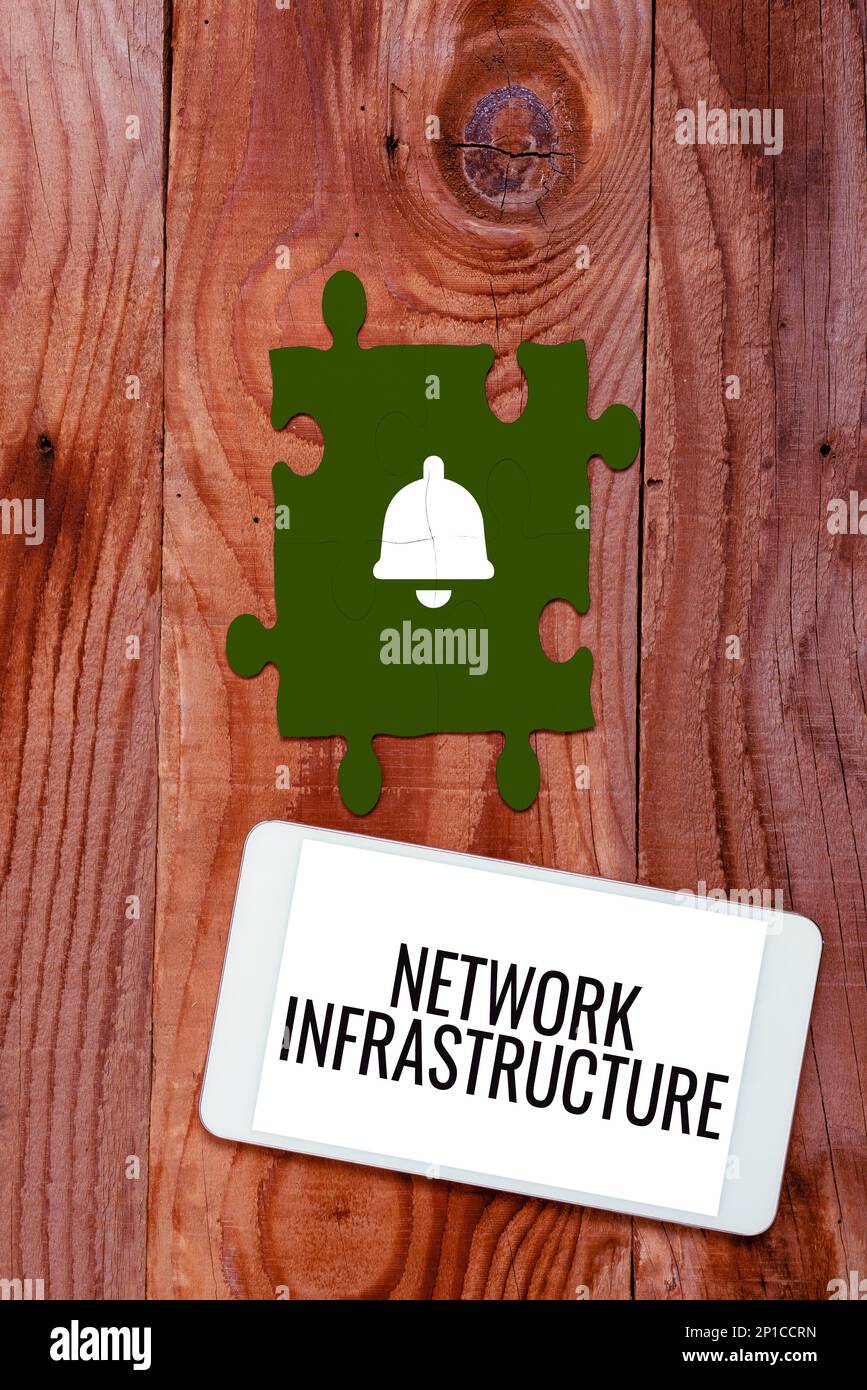 Scrittura testo infrastruttura di rete. Business Concept hardware e risorse software in e out Connection Foto Stock