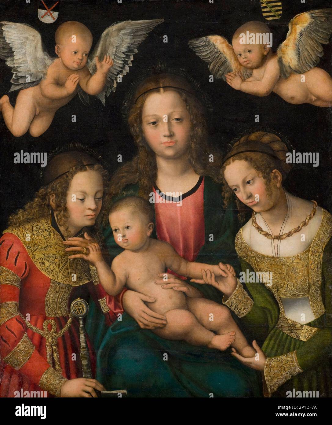 Vergine e Bambino con i Santi Caterina e Barbara; matrimonio mistico di Santa Caterina, 1510-1512. Foto Stock