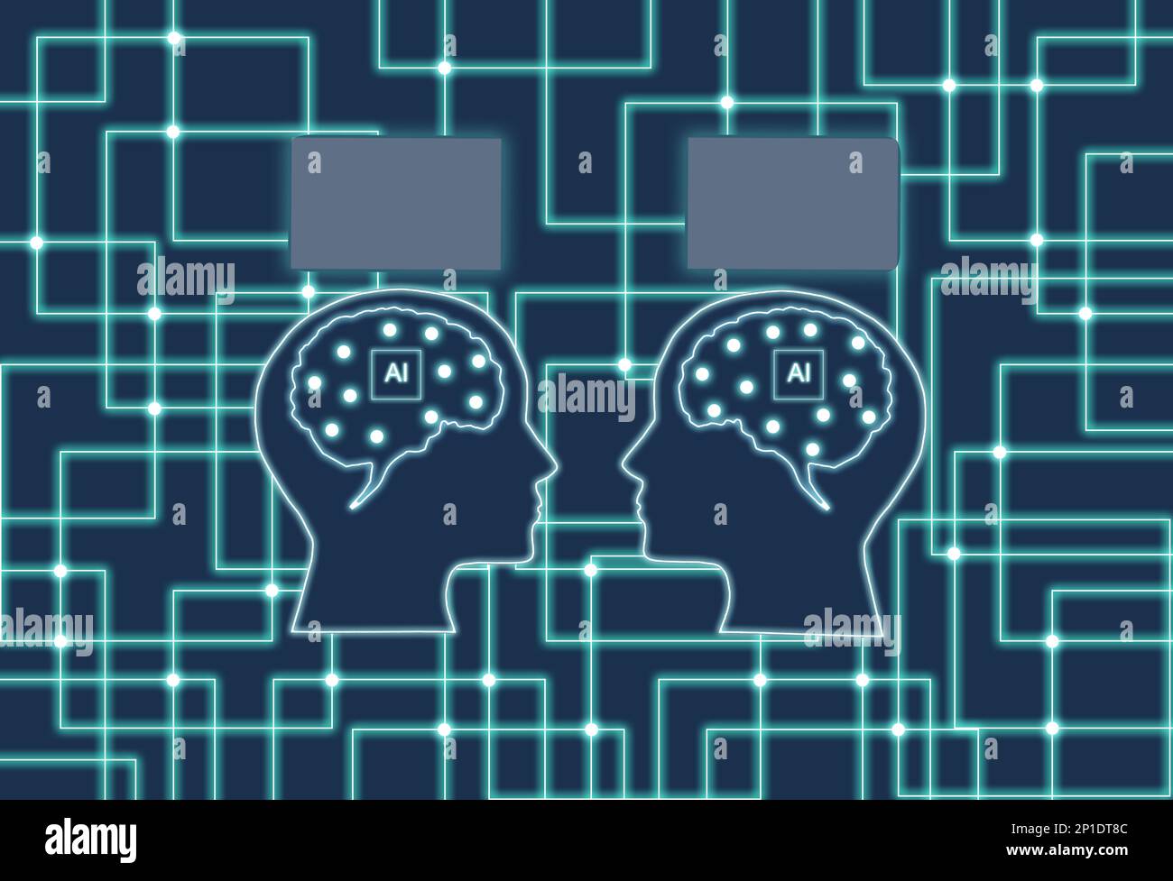 testa di intelligenza artificiale con il cervello nella rete, il cloud sopra come spazio di copia Foto Stock