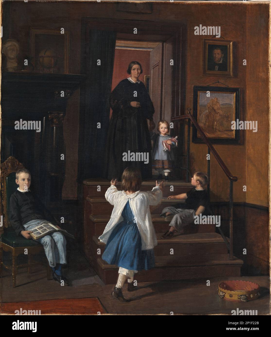The Artist's Family;la moglie e i bambini dell'artista nello studio di Charlottenborg, 1861-1862. Foto Stock