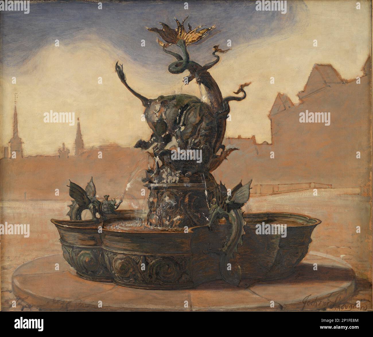 Schizzo per Dragespringvandet (la Fontana del Drago);ingresso al concorso per una fontana nelle Hojbro Plads, Copenaghen, 1871-1909. Foto Stock