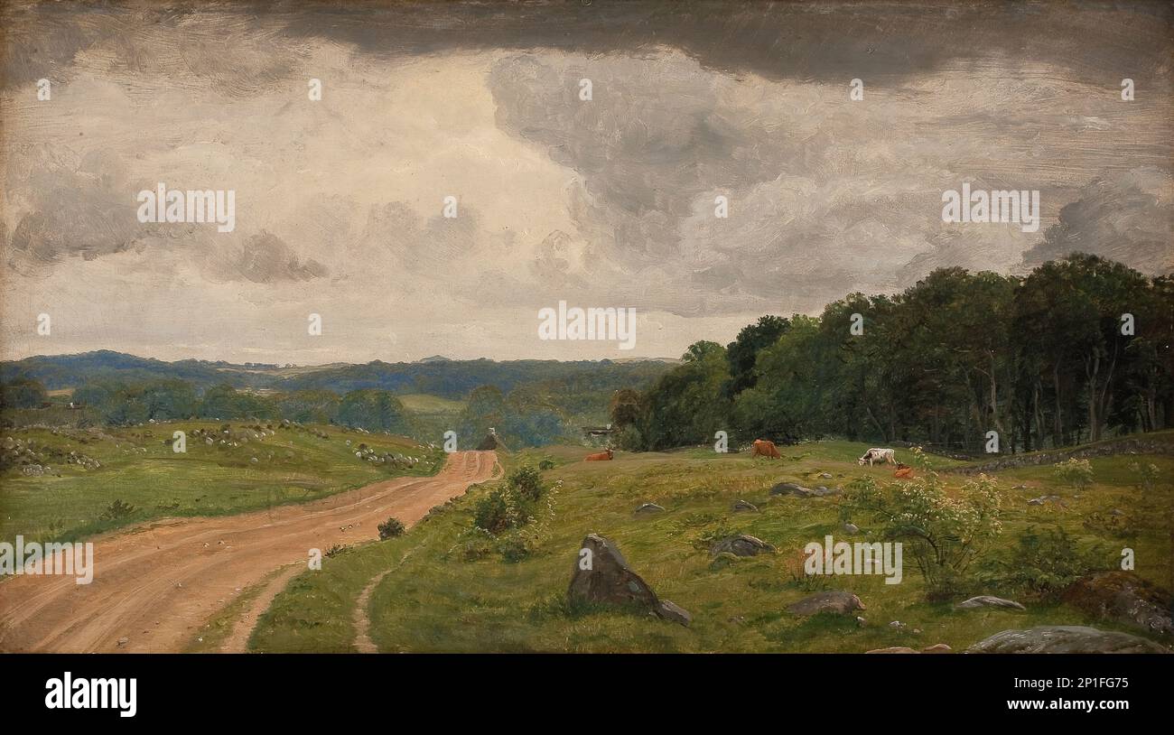 Paesaggio a Kongens Moller, Sealand. Luce pomeridiana; Vista dalla regione intorno a Kongens Moller. Luce pomeridiana, 1844. Foto Stock