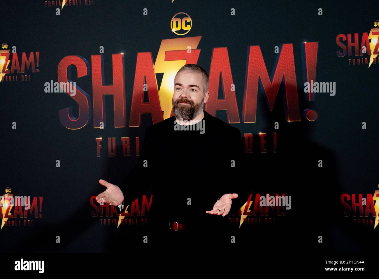 Roma, Italia, 03th marzo 2023, Zachary Levi, Lucy Liu, Rachel Zegler e Helen Mirren partecipano alla prima di Shazam! Furia degli dei allo Space Cine Foto Stock