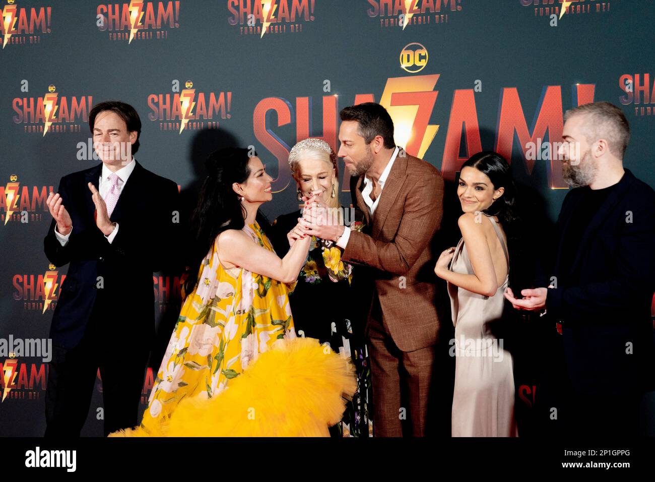 Roma, Italia, 03th marzo 2023, Zachary Levi, Lucy Liu, Rachel Zegler e Helen Mirren partecipano alla prima di Shazam! Furia degli dei allo Space Cine Foto Stock