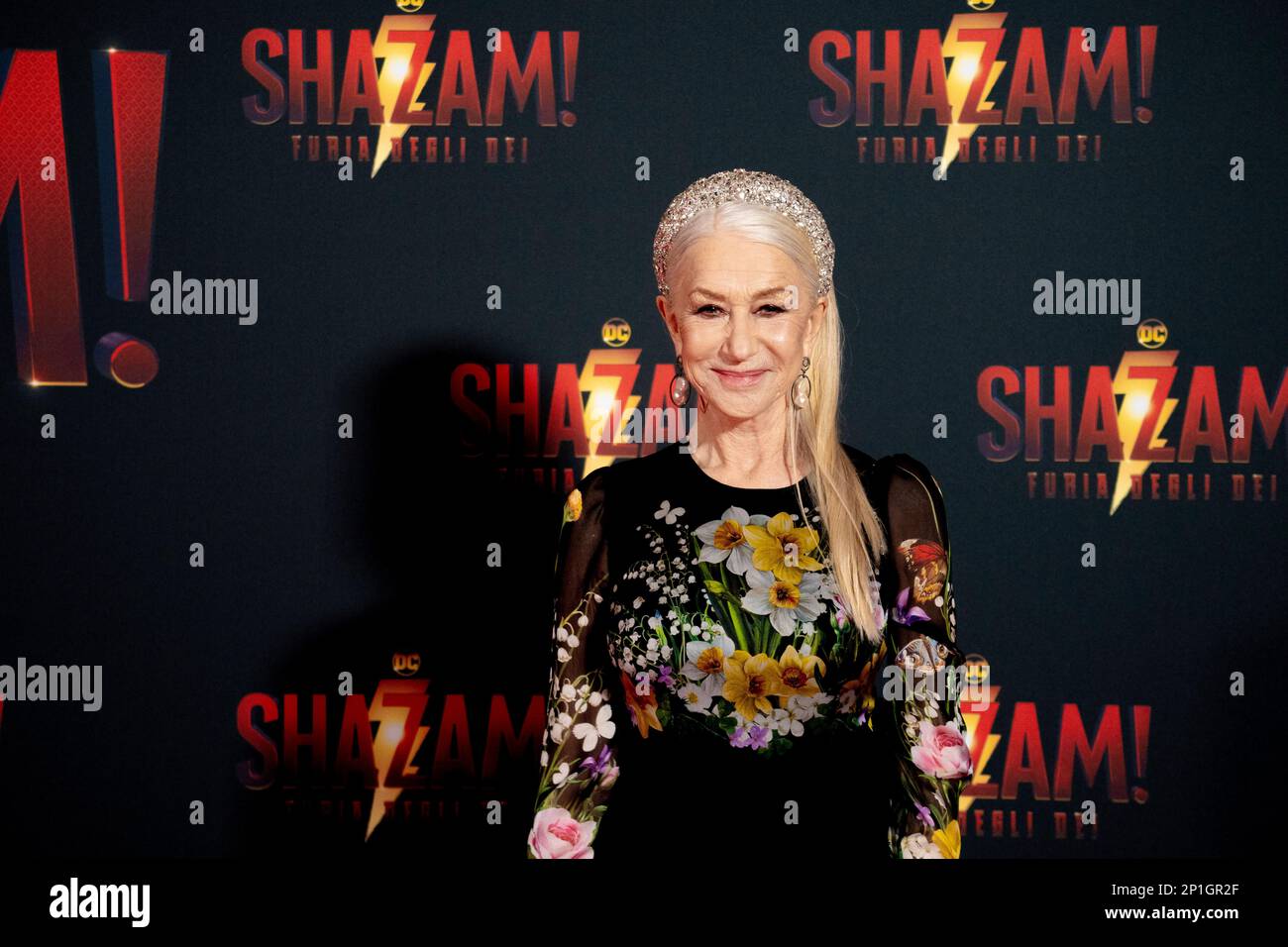 Roma, Italia, 03th marzo 2023, Zachary Levi, Lucy Liu, Rachel Zegler e Helen Mirren partecipano alla prima di Shazam! Furia degli dei allo Space Cine Foto Stock