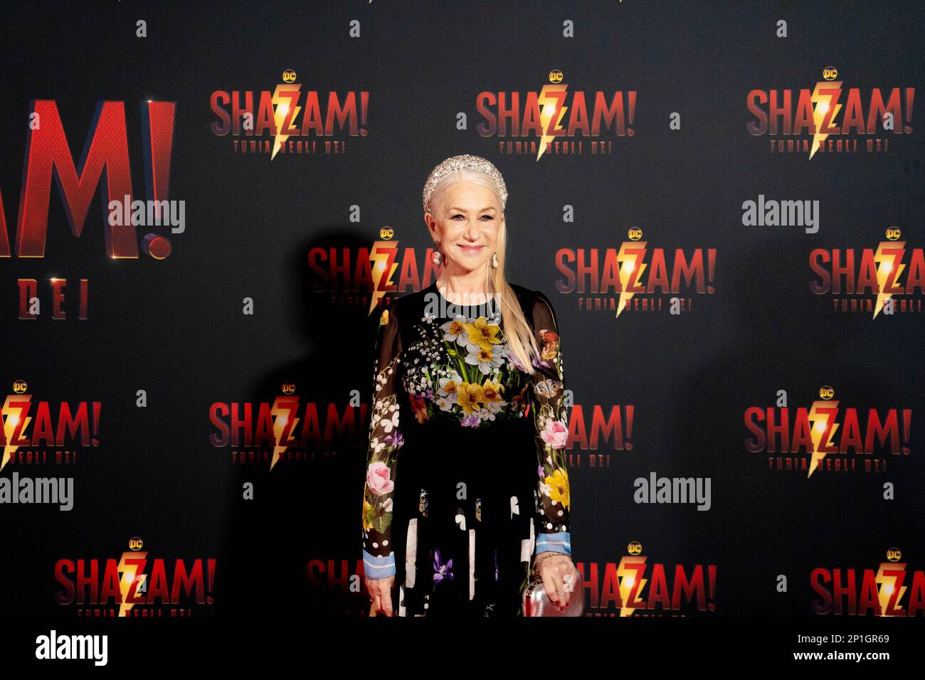 Roma, Italia, 03th marzo 2023, Zachary Levi, Lucy Liu, Rachel Zegler e Helen Mirren partecipano alla prima di Shazam! Furia degli dei allo Space Cine Foto Stock