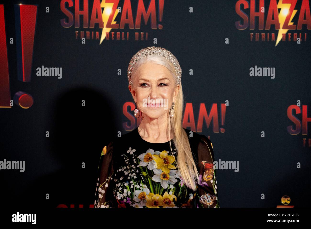 Roma, Italia, 03th marzo 2023, Zachary Levi, Lucy Liu, Rachel Zegler e Helen Mirren partecipano alla prima di Shazam! Furia degli dei allo Space Cine Foto Stock