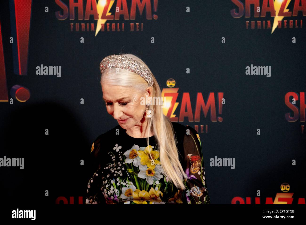 Roma, Italia, 03th marzo 2023, Zachary Levi, Lucy Liu, Rachel Zegler e Helen Mirren partecipano alla prima di Shazam! Furia degli dei allo Space Cine Foto Stock