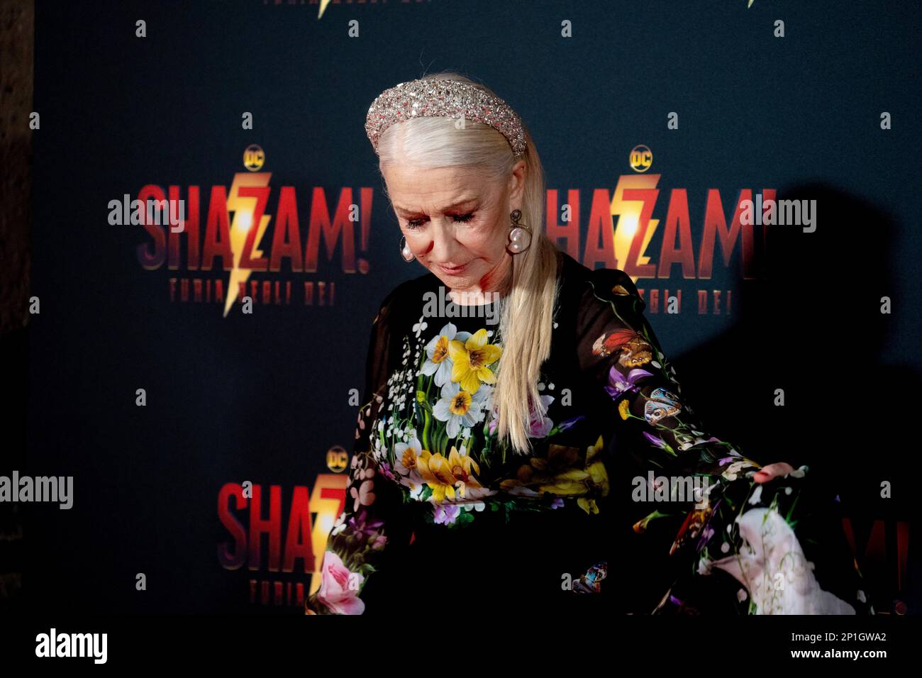 Roma, Italia, 03th marzo 2023, Zachary Levi, Lucy Liu, Rachel Zegler e Helen Mirren partecipano alla prima di Shazam! Furia degli dei allo Space Cine Foto Stock